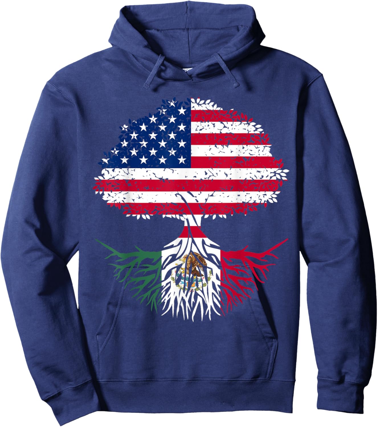 Mexican Roots American Grown Tree Flag Gift Hoodie - Hoodie | Navy