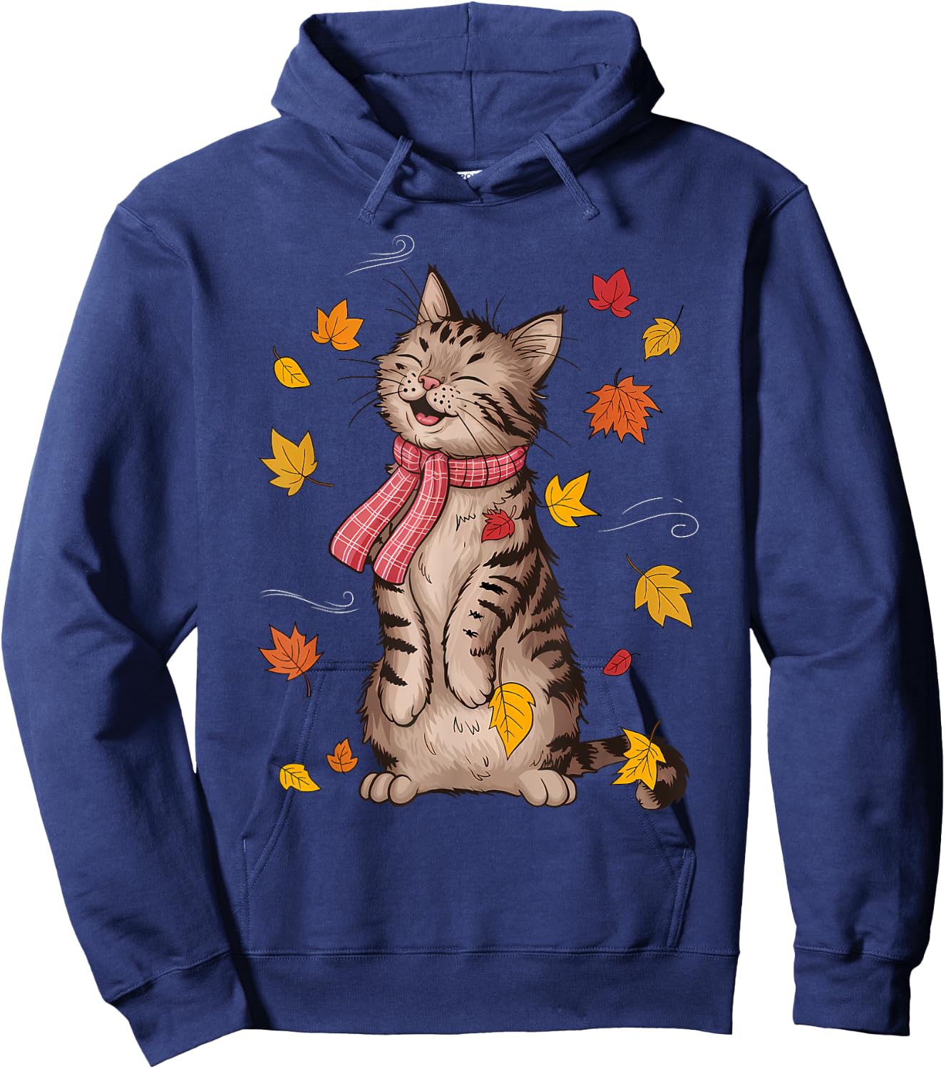 Cute Cat Autumn Fall Breeze Leaves Kitten Hoodie - Hoodie | Navy
