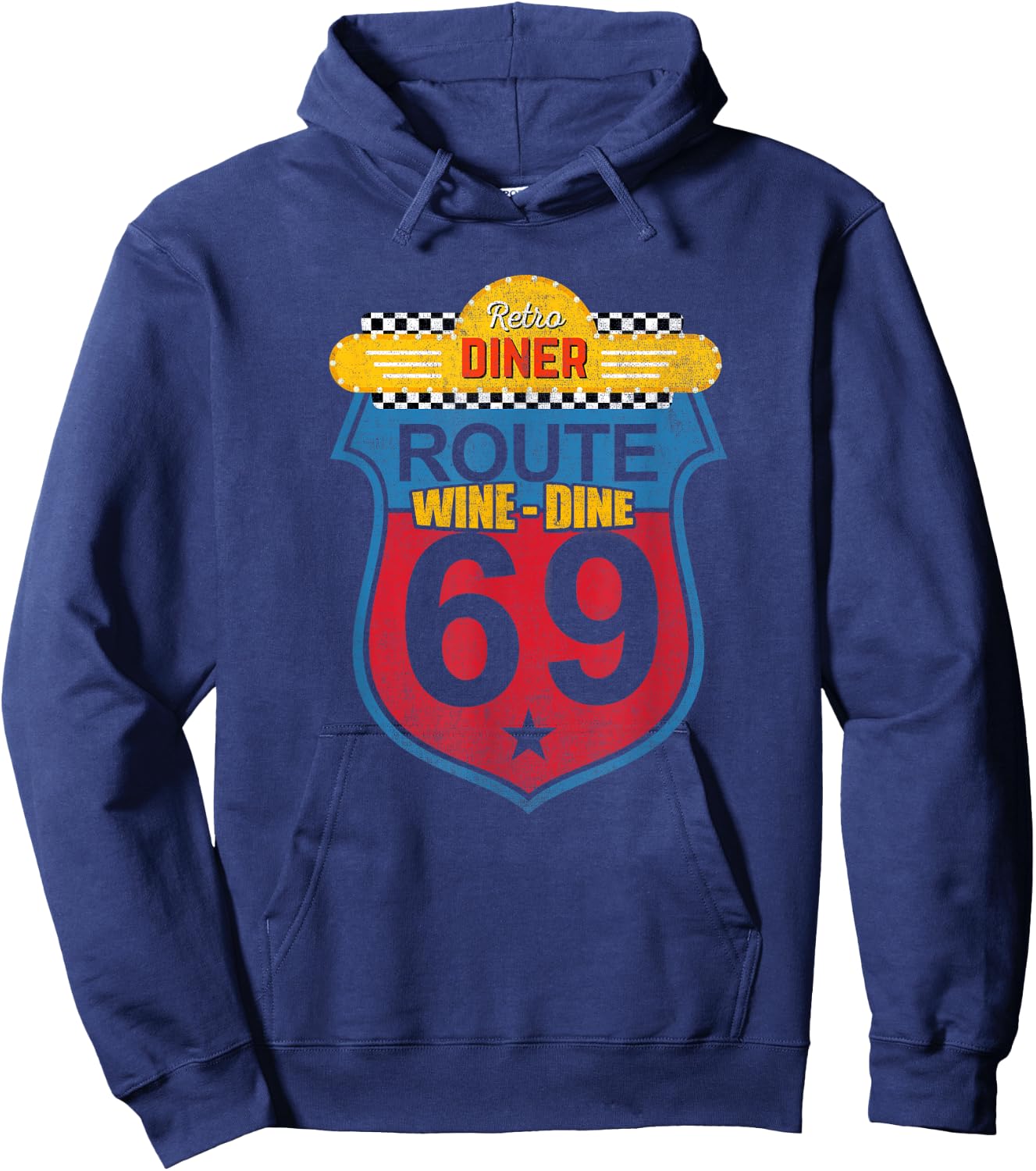 Wine Dine Route 69 Retro Diner Hoodie - Hoodie | Navy