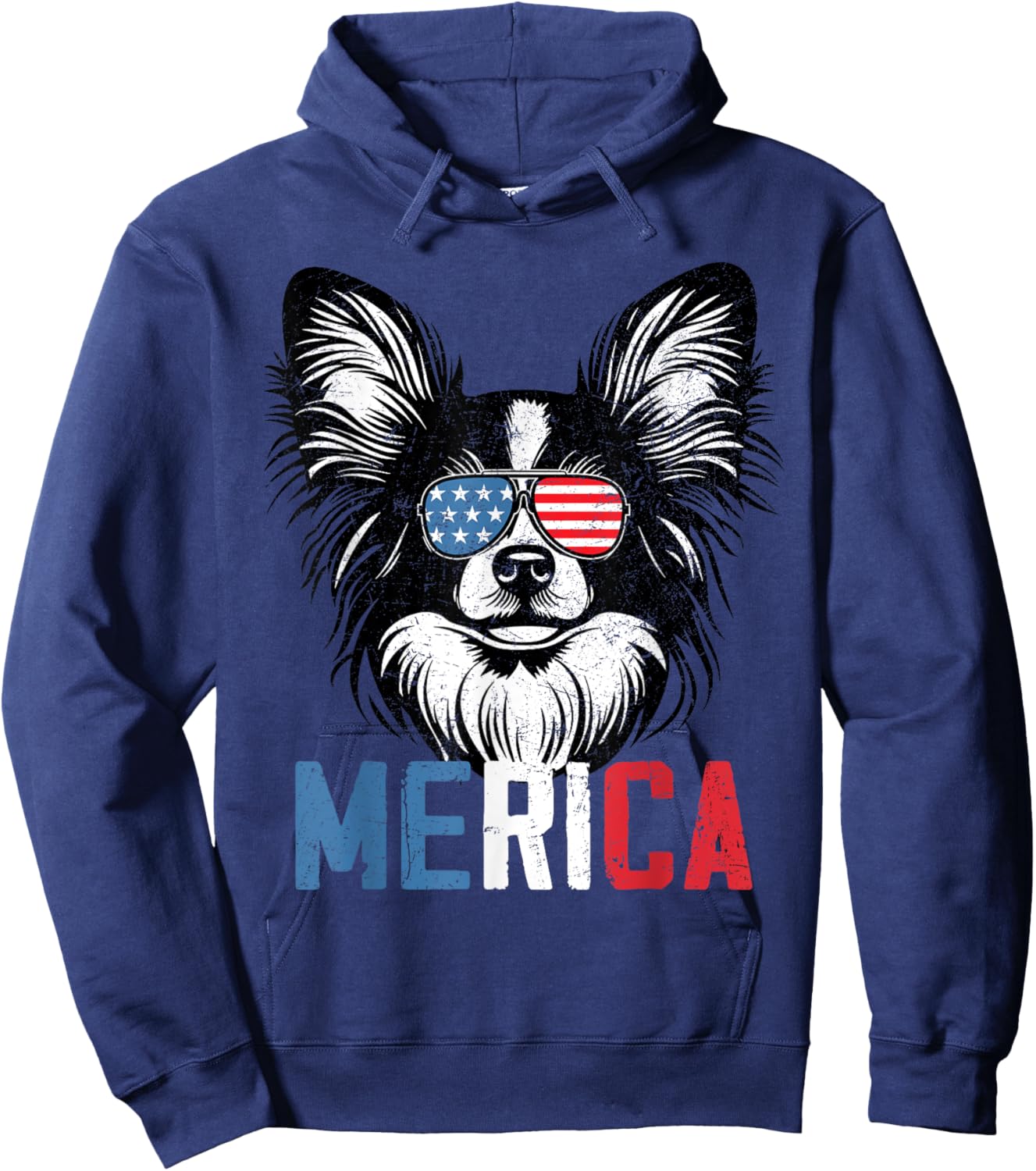 Patriotic Papillon Dog Merica 4th Of July Funny Hoodie - Hoodie | Navy