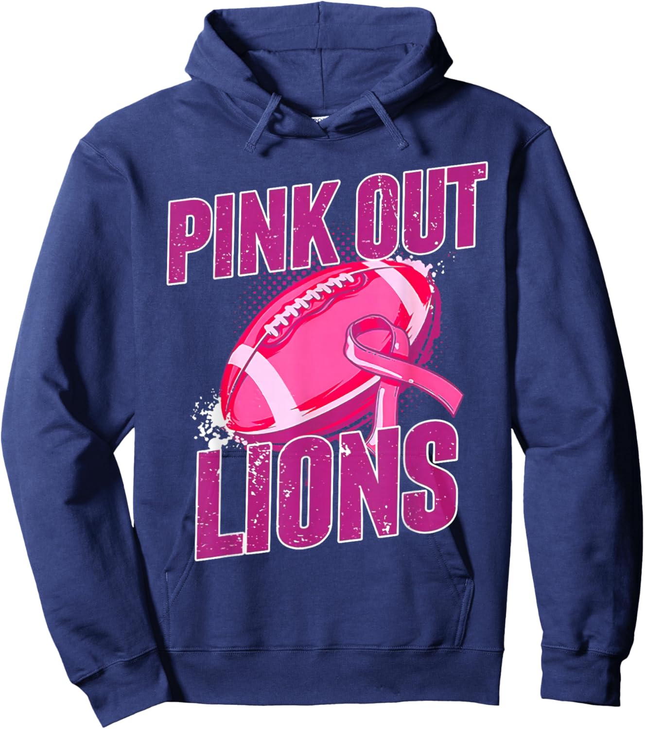 Lions Pink Out Football Tackle Breast Cancer Hoodie - Hoodie | Navy