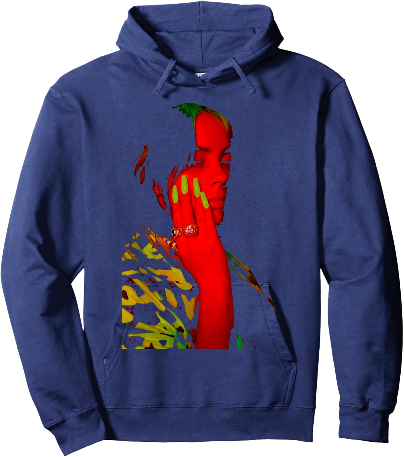Official Billie Eilish Red Photo Neon Black Hoodie - Hoodie | Navy