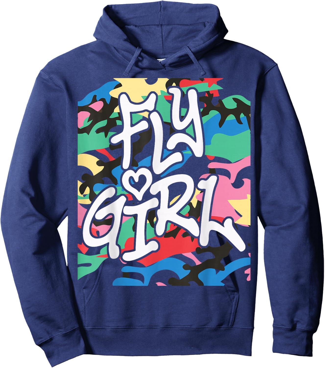 Fly Girl 80s 90s Old School Camo B-Girl Hip Hop Hoodie - Hoodie | Navy