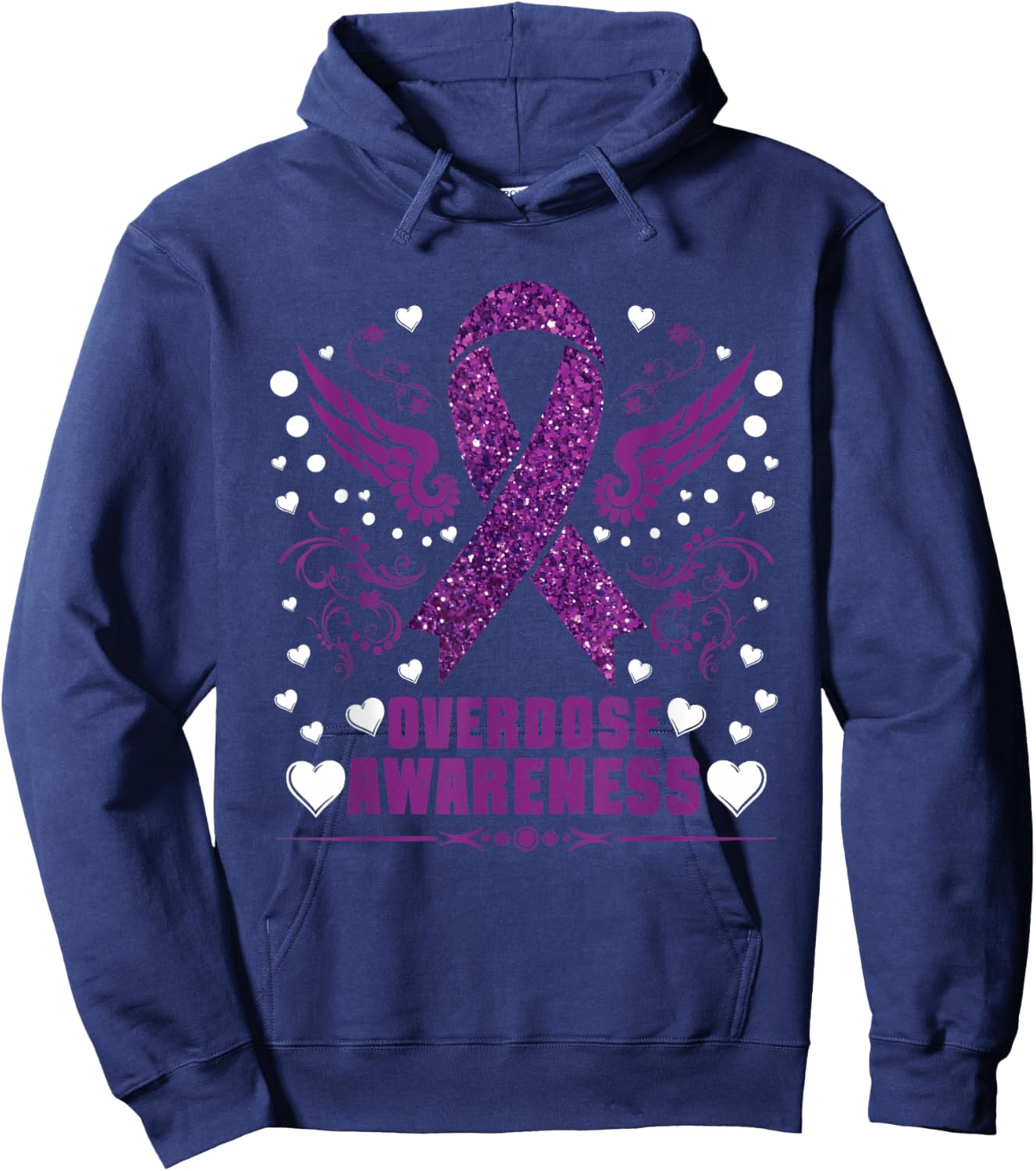Overdose Awareness Purple Ribbon Drug Addiction Hoodie - Hoodie | Navy
