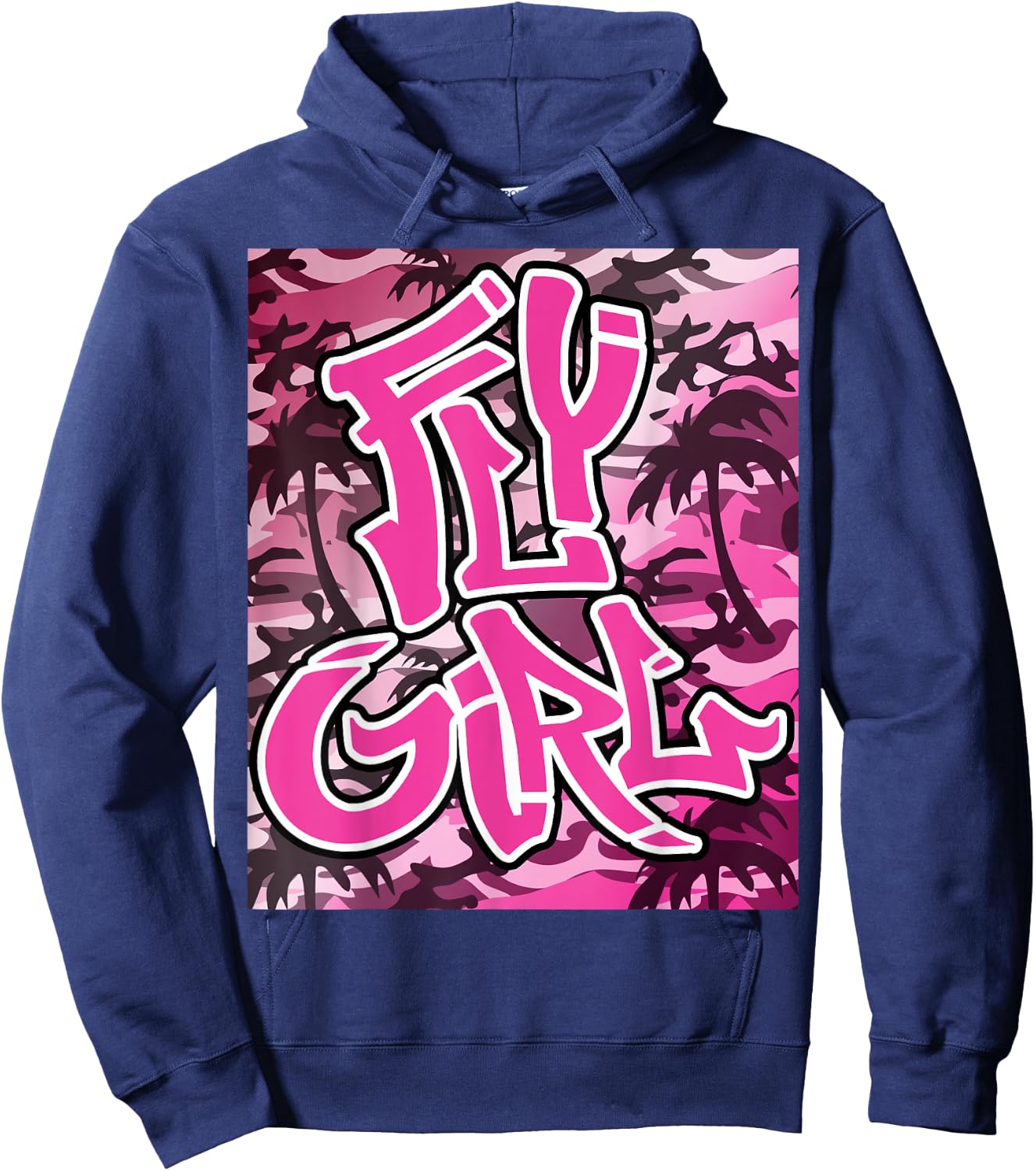 Fly Girl 80s 90s Old School Camo B-Girl Hip Hop Hoodie - Hoodie | Navy
