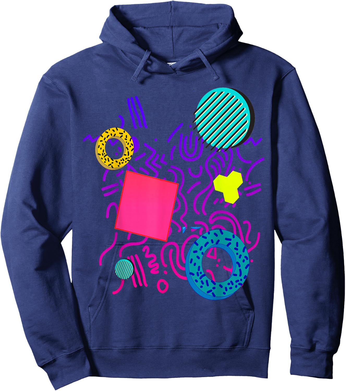 Memphis Style Gift Geometric 90s 80s Pattern Hoodie - Hoodie | Navy