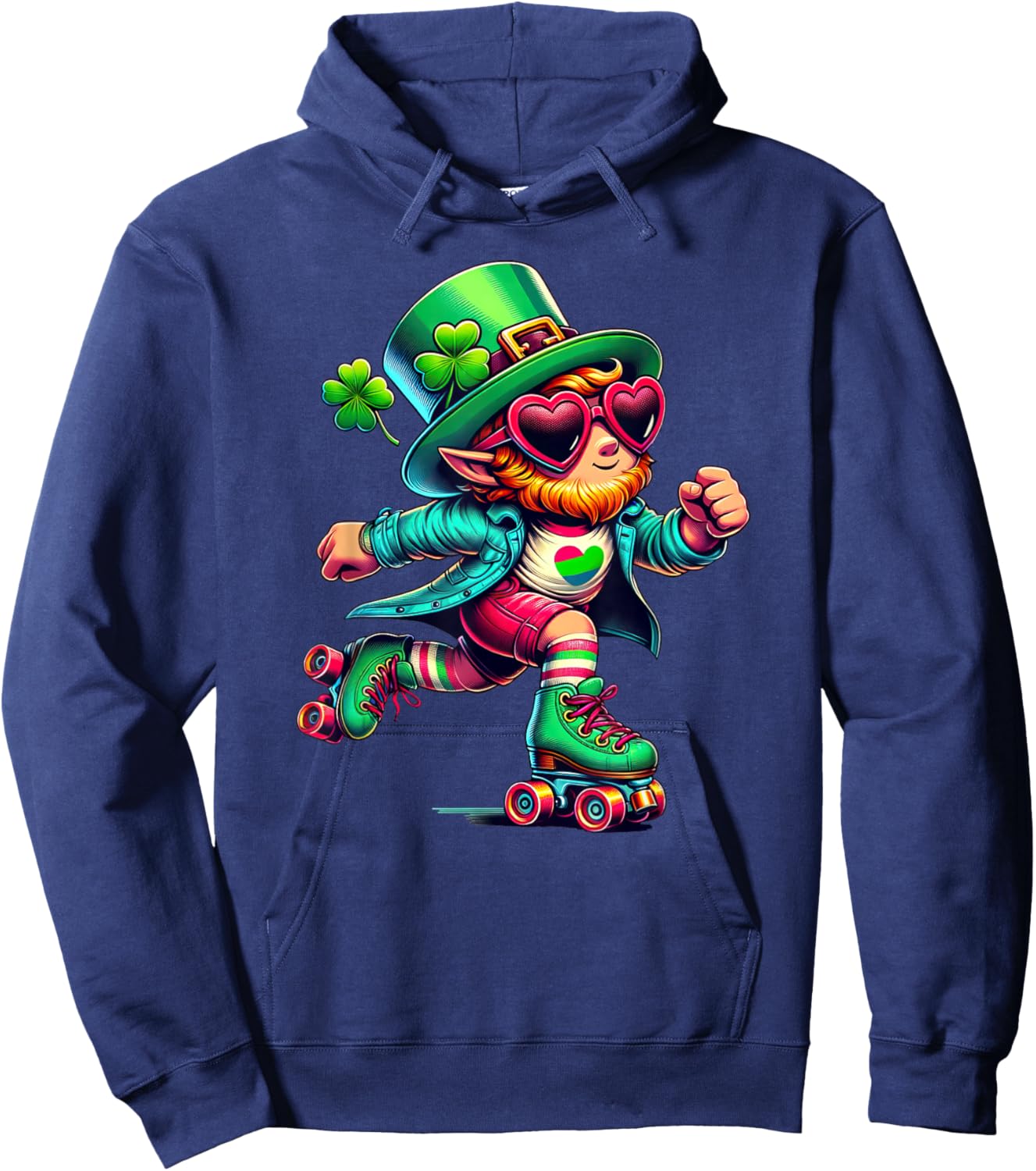 Roller Skating Leprechaun Kids St Patricks Day Hoodie - Hoodie | Navy