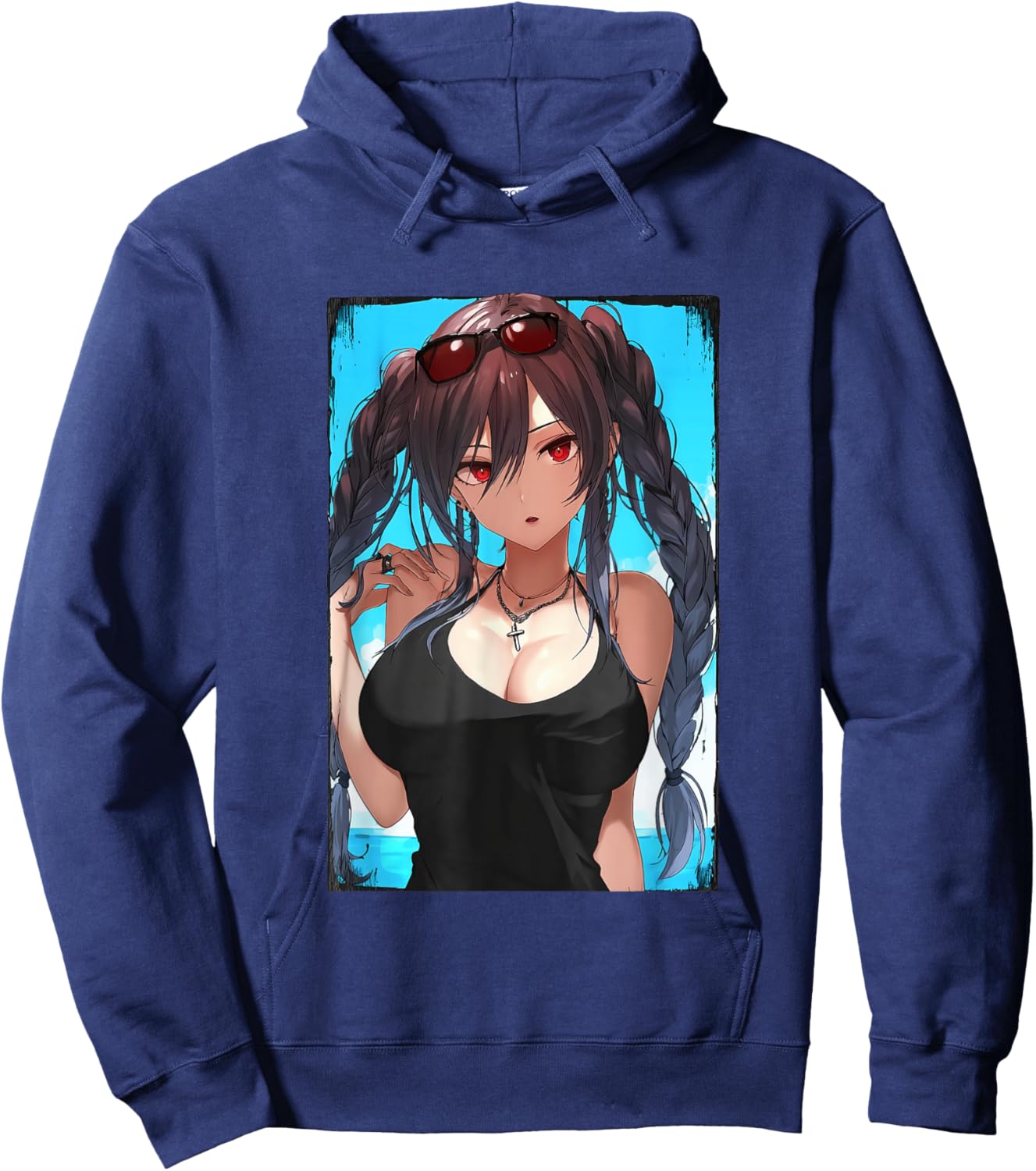 Goth Anime Waifu - Sexy Beach Anime Girl Hoodie - Hoodie | Navy