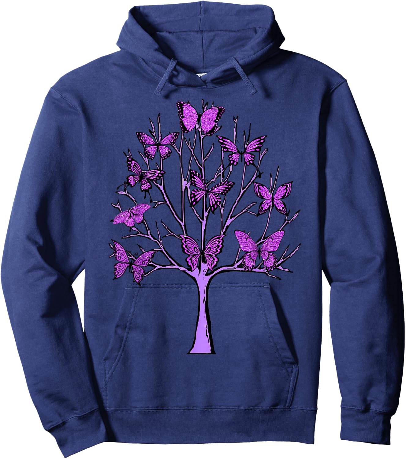 Purple Butterfly Tree of Life Butterflies Hoodie - Hoodie | Navy