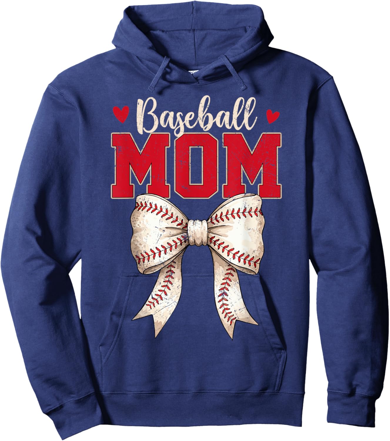 Baseball Mom Coquette Bow Game Day Mothers Day Hoodie - Hoodie | Navy
