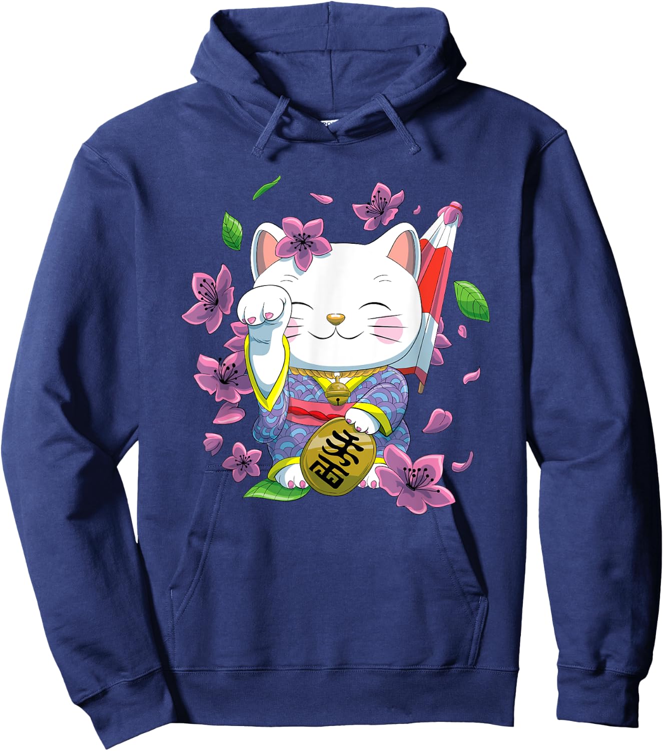 Japanese Maneki Neko Lucky Cat Hoodie - Hoodie | Navy