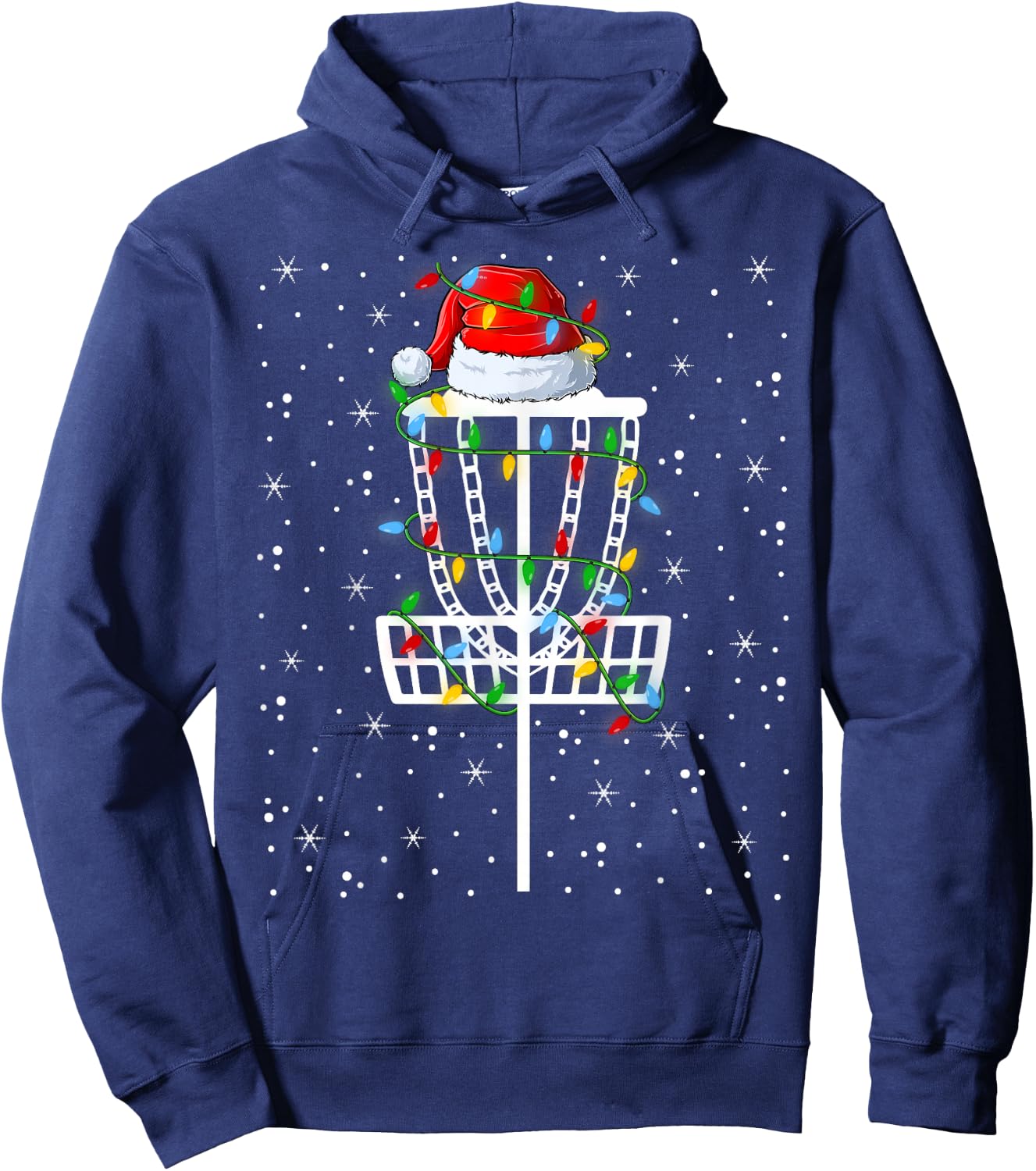 Xmas Lighting Santa Hat Disc Golf Christmas Hoodie - Hoodie | Navy