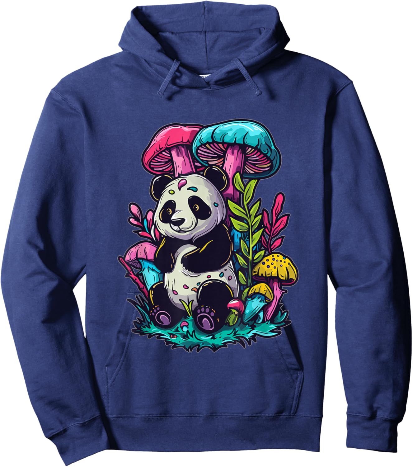 Trippy EDM Mushroom Art Party Panda Hoodie - Hoodie | Navy