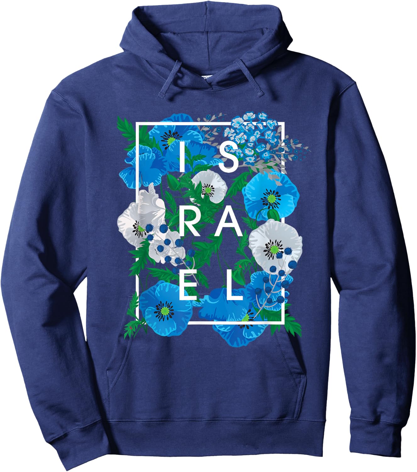 Flowers of Israel Word Art - Israeli Pride Hoodie - Hoodie | Navy