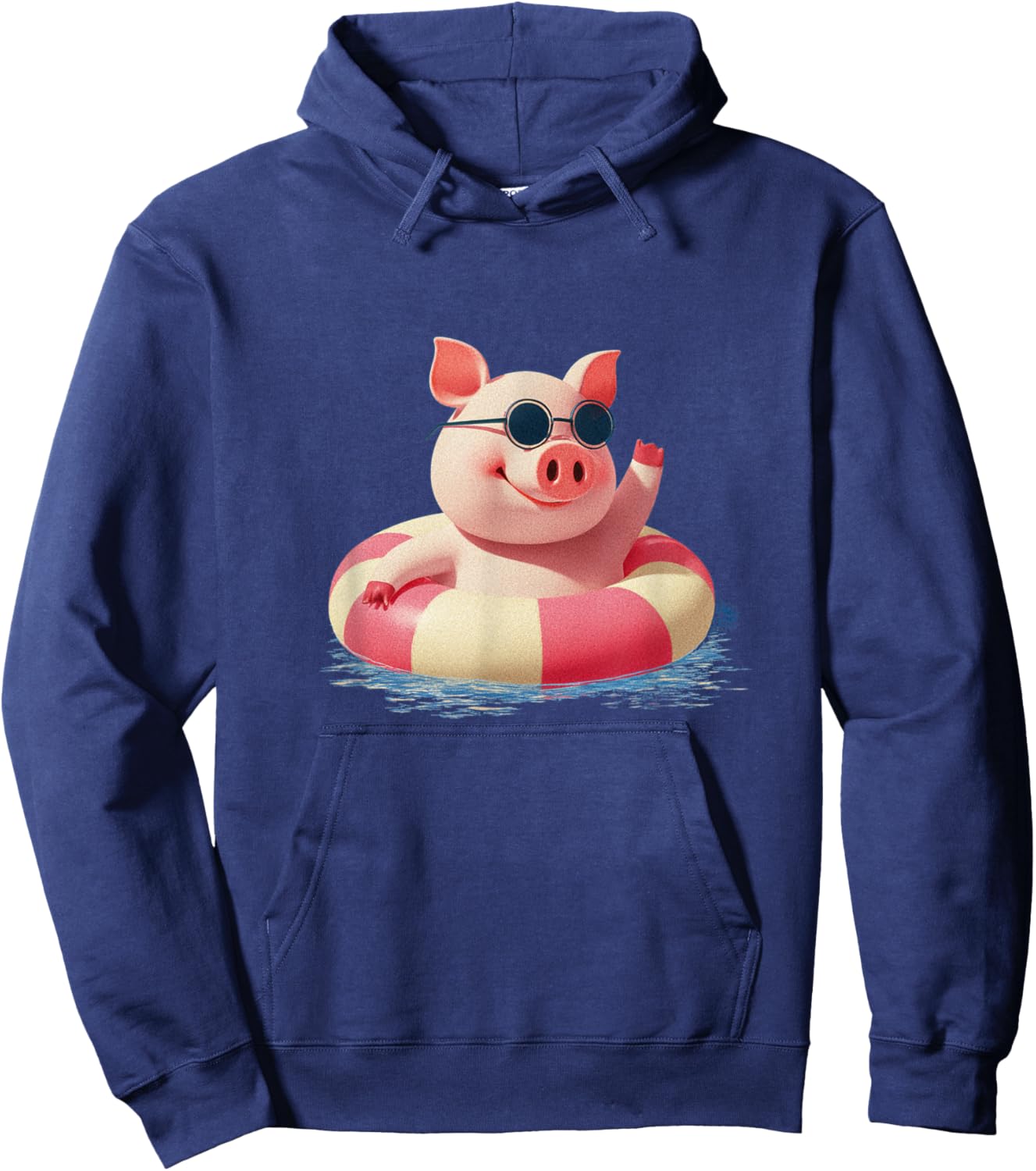 Pig Sunglasses Graphic with Beach Ring Hoodie - Hoodie | Navy