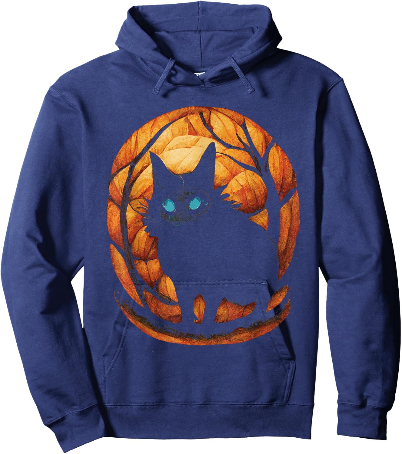 Creepy Black Cat in Magic Pumpkin Forest Hoodie - Hoodie | Navy