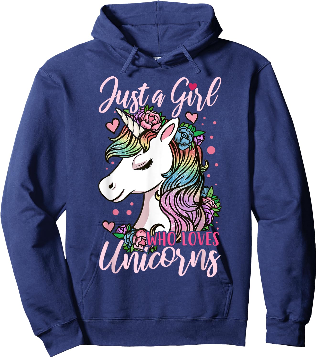 Unicorn Just a Girl Who Loves Unicorns Gift Hoodie - Hoodie | Navy