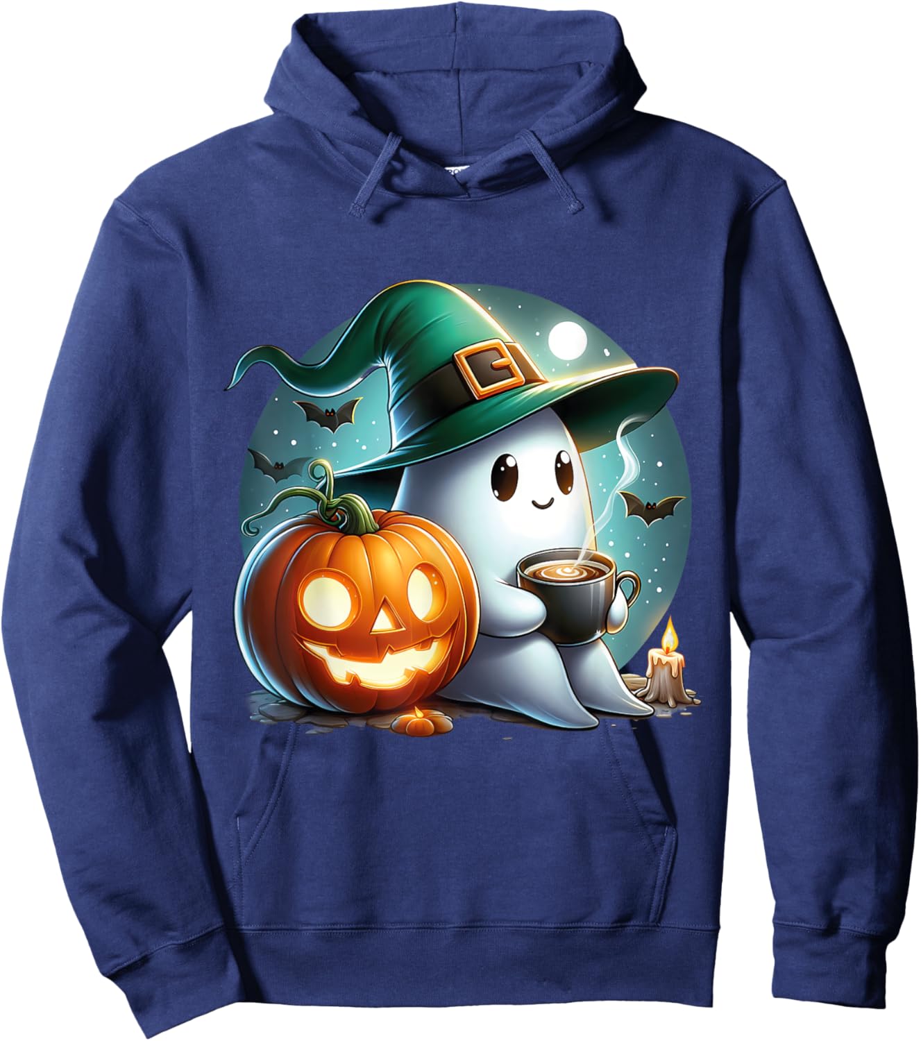 Cute Halloween Ghost Coffee Pumpkin Hoodie - Hoodie | Navy