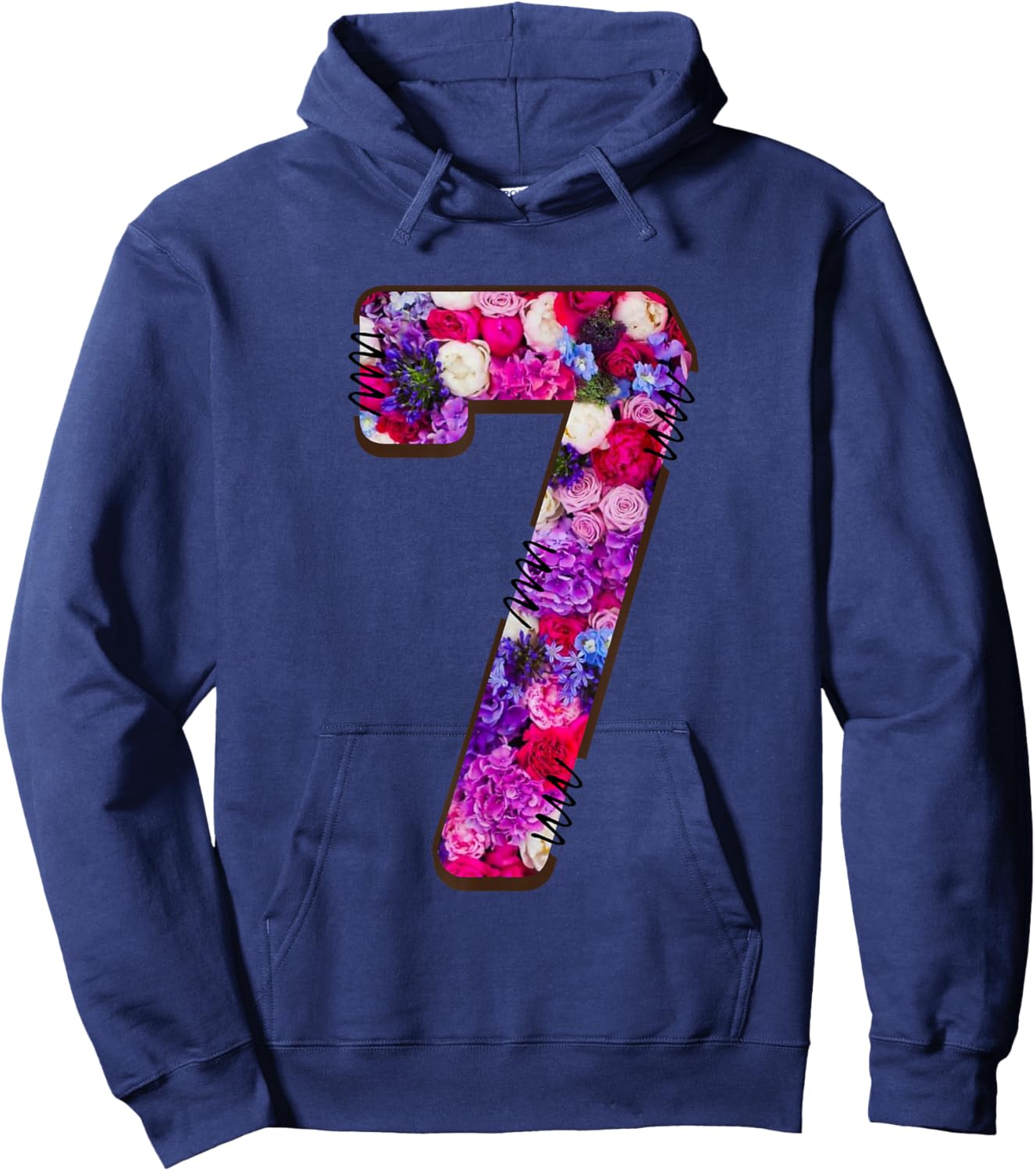 Seven Blossoms Floral Number Seven Hoodie - Hoodie | Navy