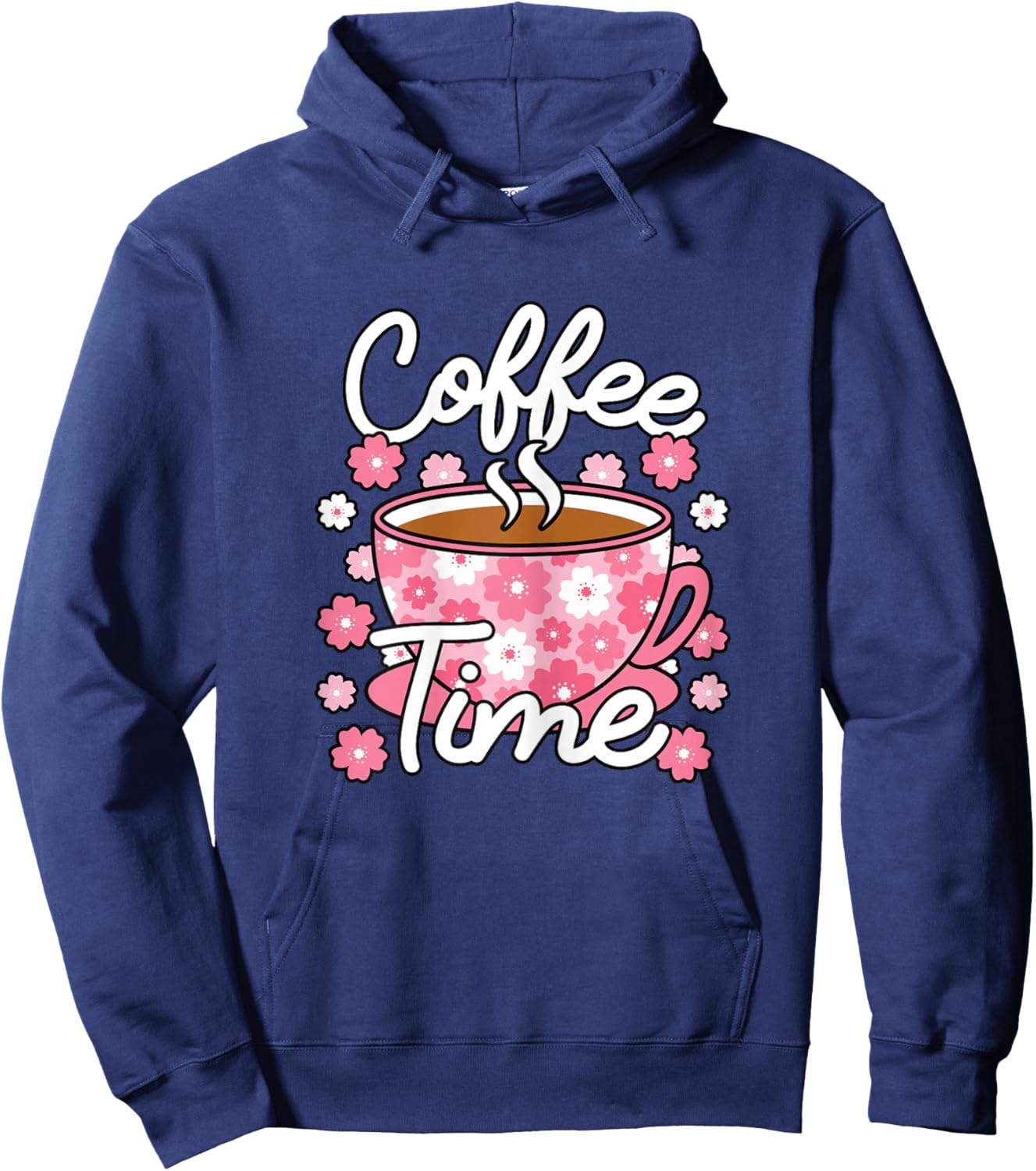 Cute Coffee Time Pink Coffee Lover Women Hoodie - Hoodie | Navy