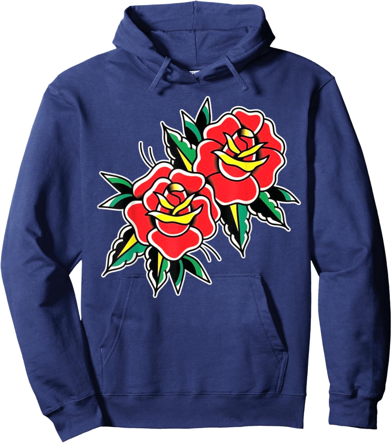 Red Roses Traditional Tattoo Flash Hoodie - Hoodie | Navy