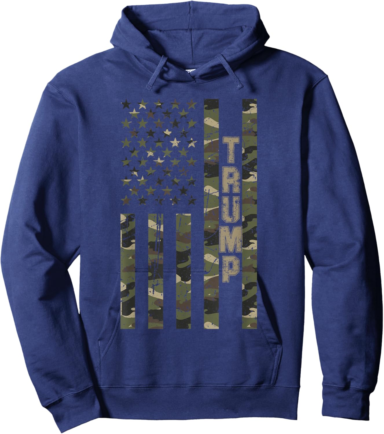 Trump United States Distressed Camo w US Flag Hoodie - Hoodie | Navy