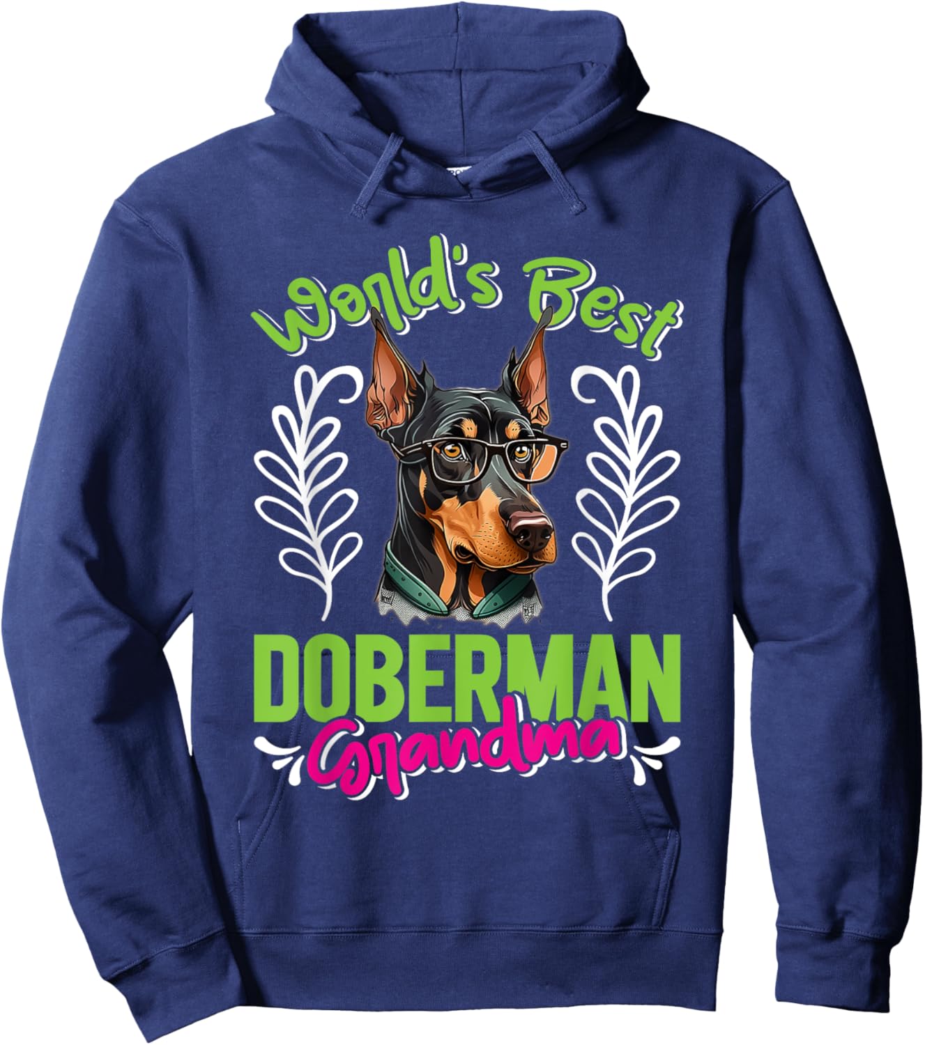 Dobie WORLD'S BEST DOBERMAN GRANDMA Dog Granny Dobies - Adults, Short Sleeve, Black, Small, Classic Fit, Cotton Blend, Dog-Themed, Classic Style Hoodie - Hoodie | Navy