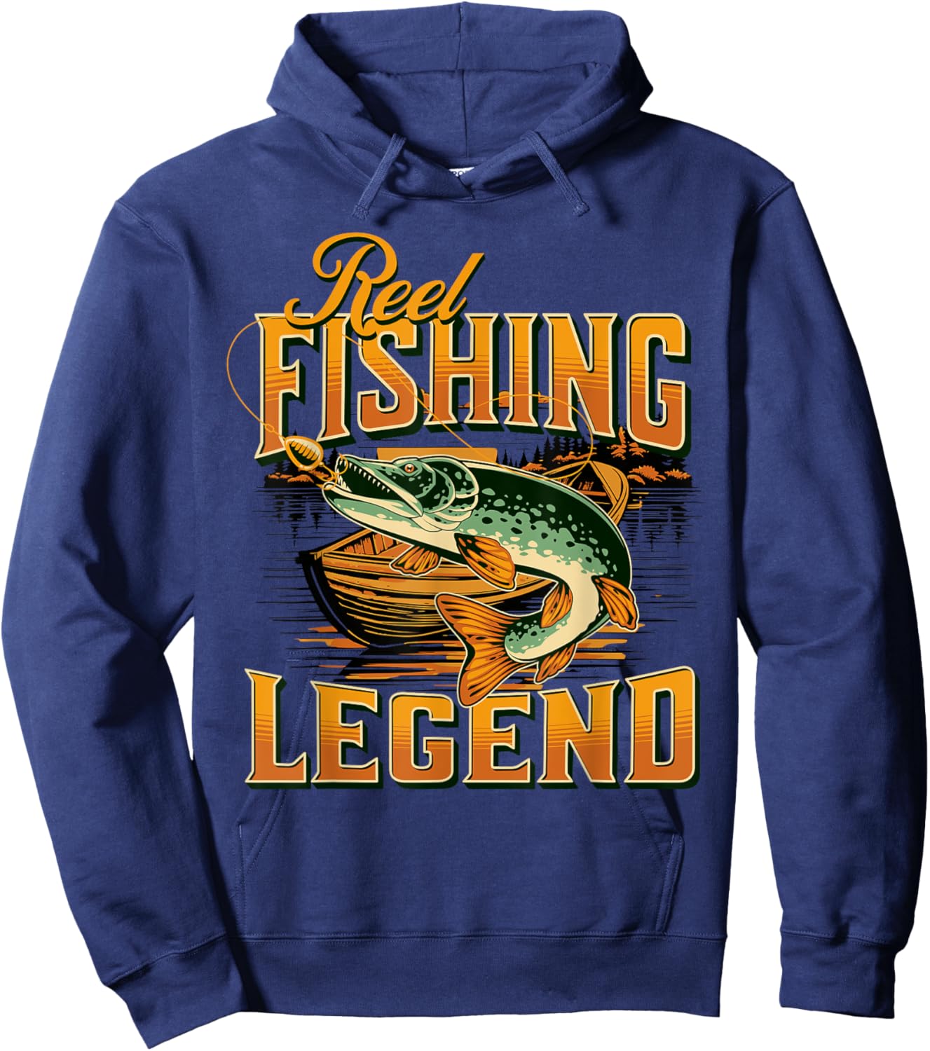 Reel Fishing Legend |Vintage Fishing Pike Hoodie - Hoodie | Navy