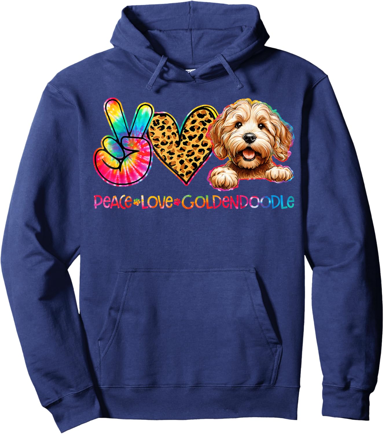 Peace Love Goldendoodle Tie Dye Dog Lover Hoodie - Hoodie | Navy