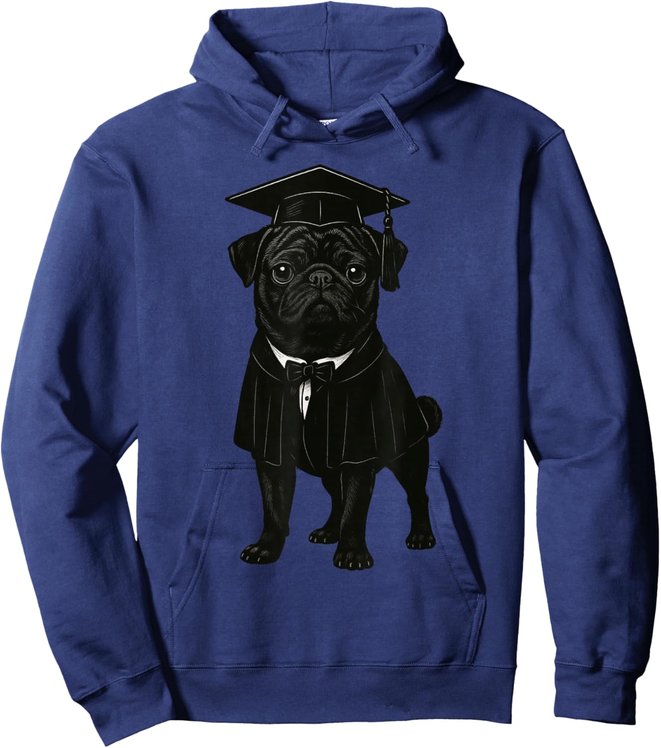 Cute Dog Black Pug Graduation Hoodie - Hoodie | Navy