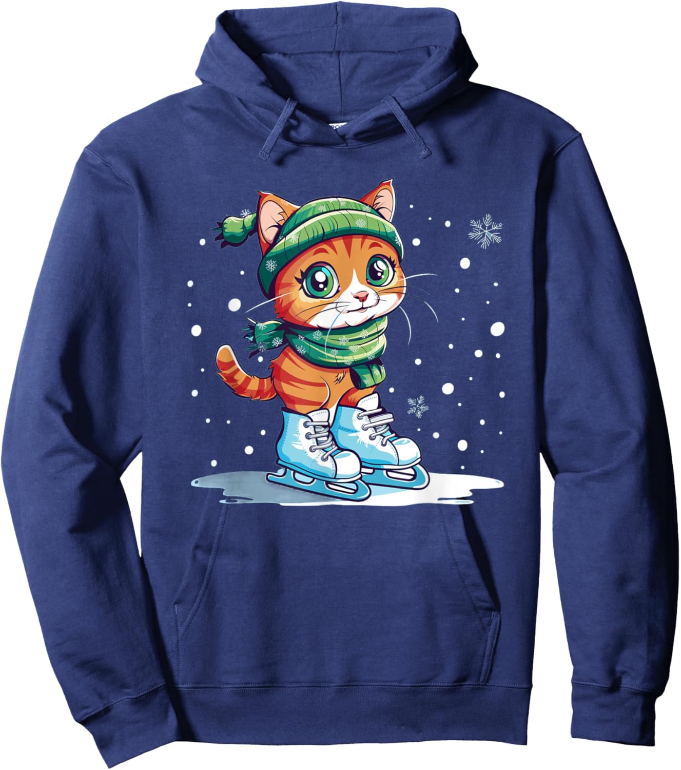 Cute Cat with Ice skating Shoes Men Women Kids Hoodie - Hoodie | Navy