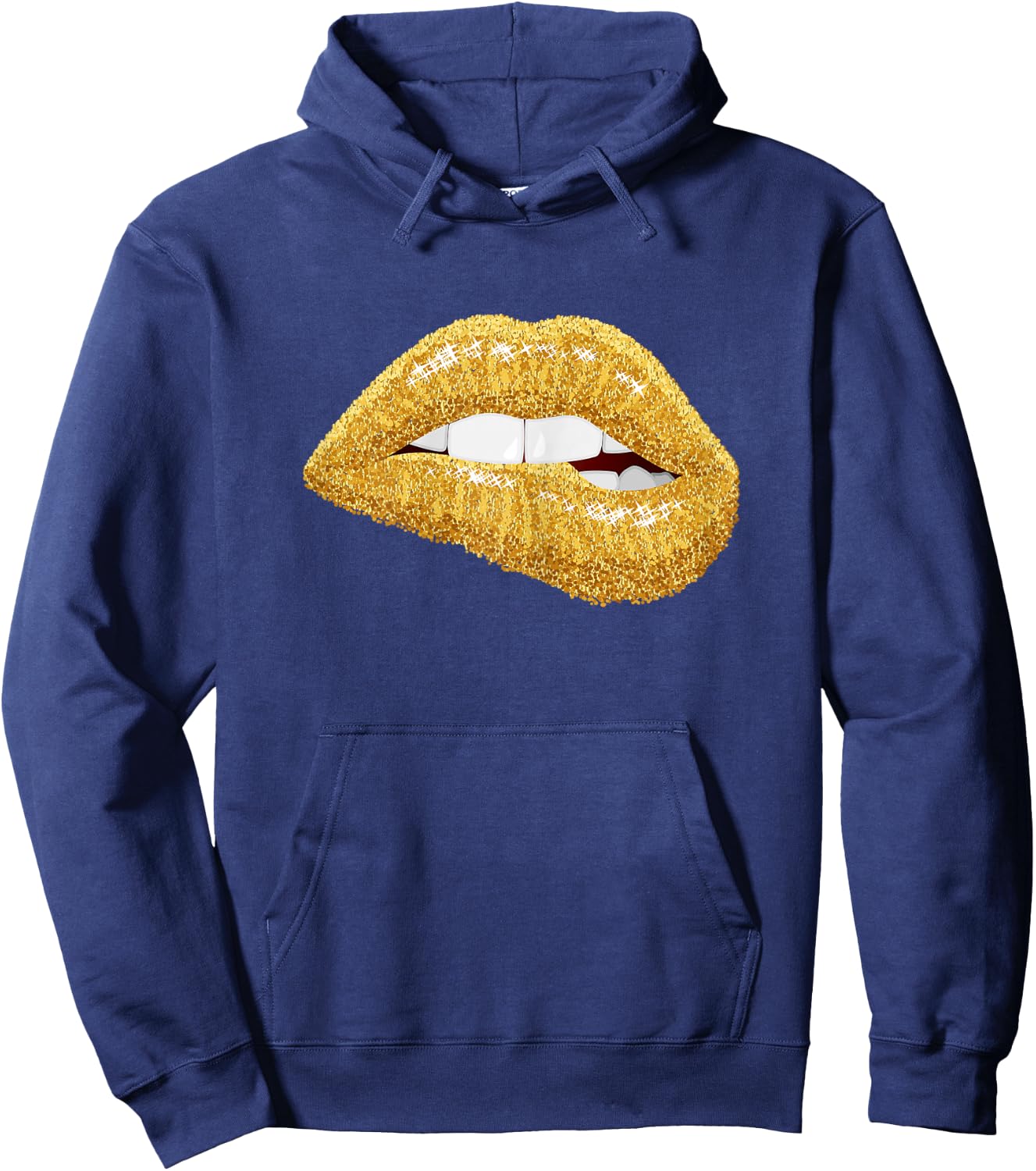 Gold Lips Biting Lipstick Makeup Hoodie - Hoodie | Navy