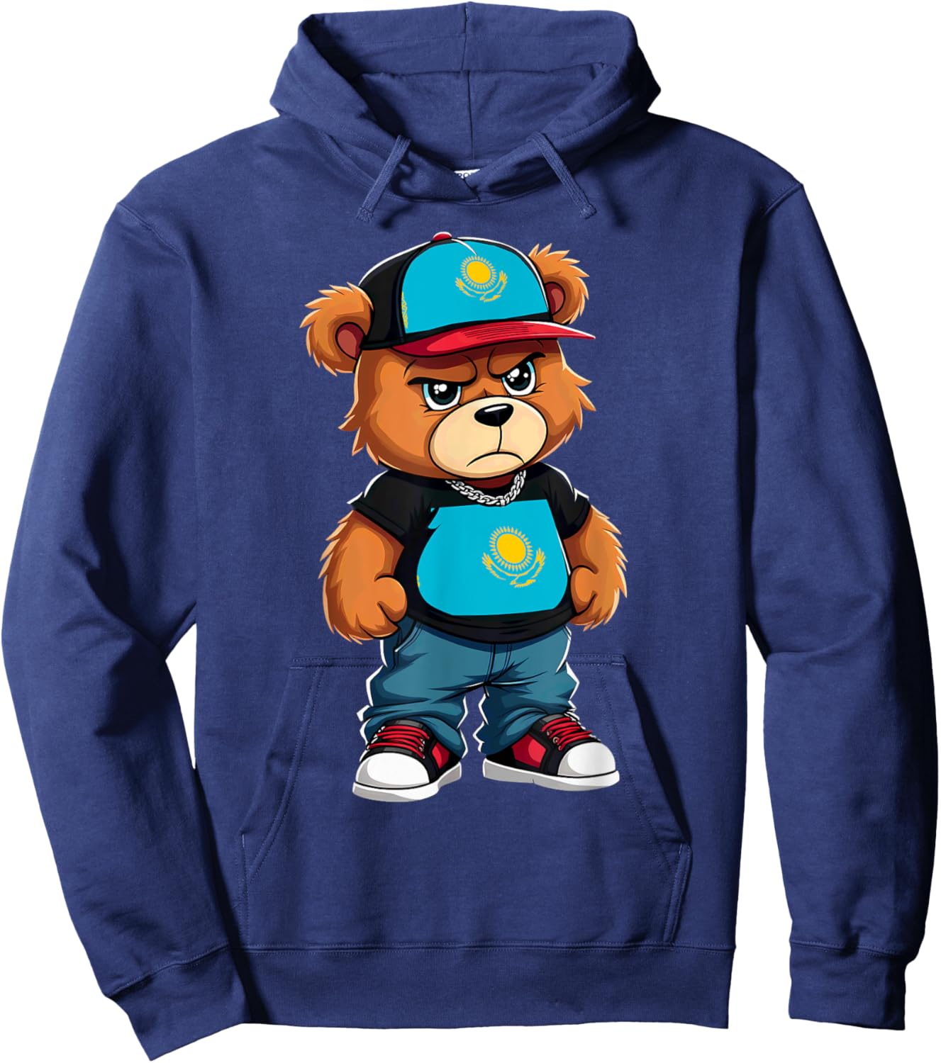 Kazakh Flag Teddy Bear Kazakhstan Hip Hop Hoodie - Hoodie | Navy