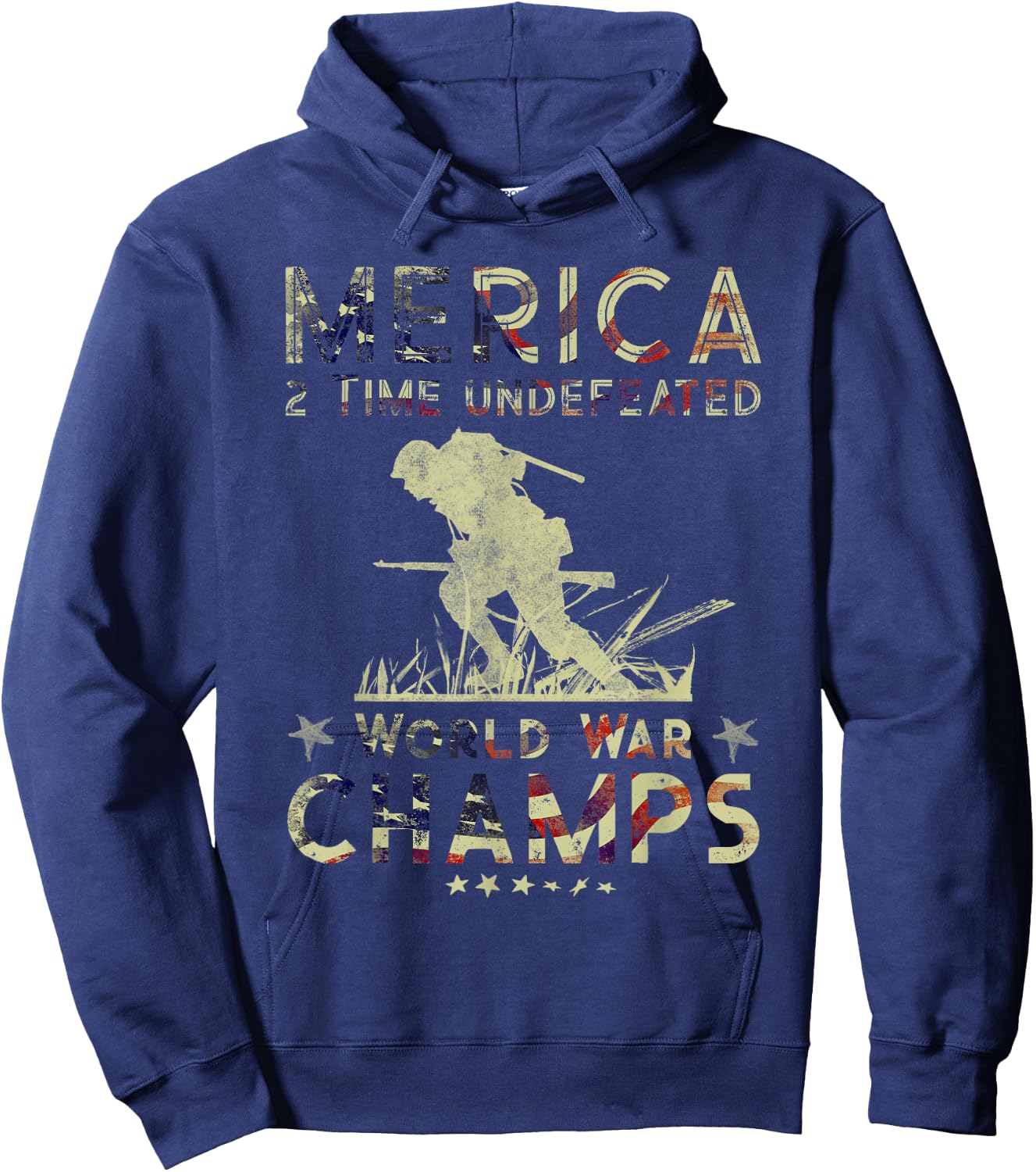 Merica 2 Time Undefeated World War Champs Hoodie - Hoodie | Navy