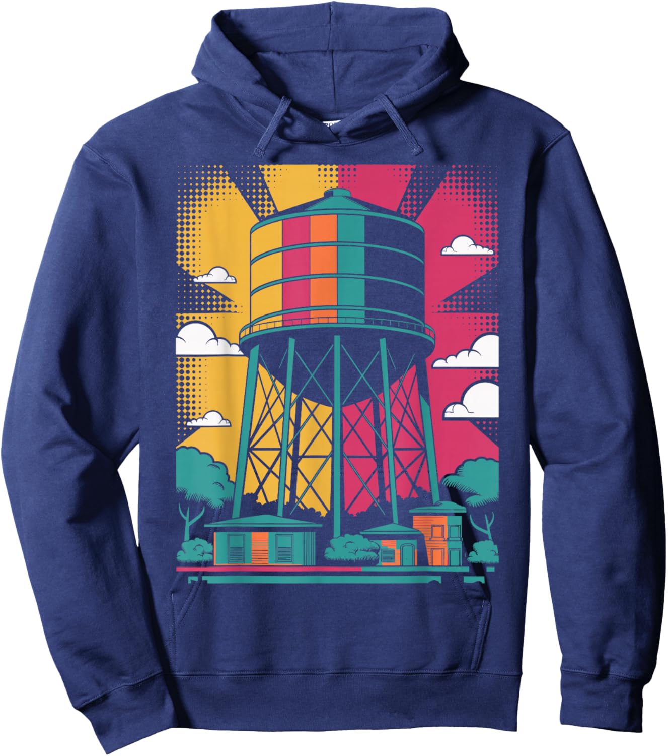 Pop Art Water Tower Urban Landscape Design Hoodie - Hoodie | Navy
