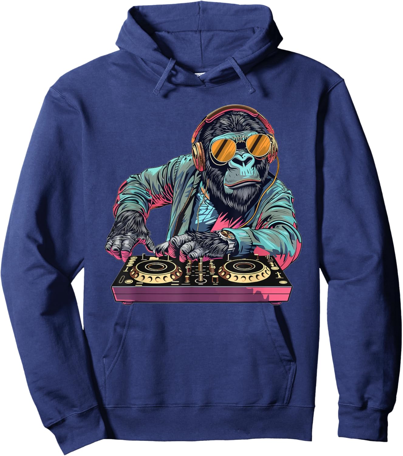 Cartoon Gorilla DJ Hoodie - Hoodie | Navy