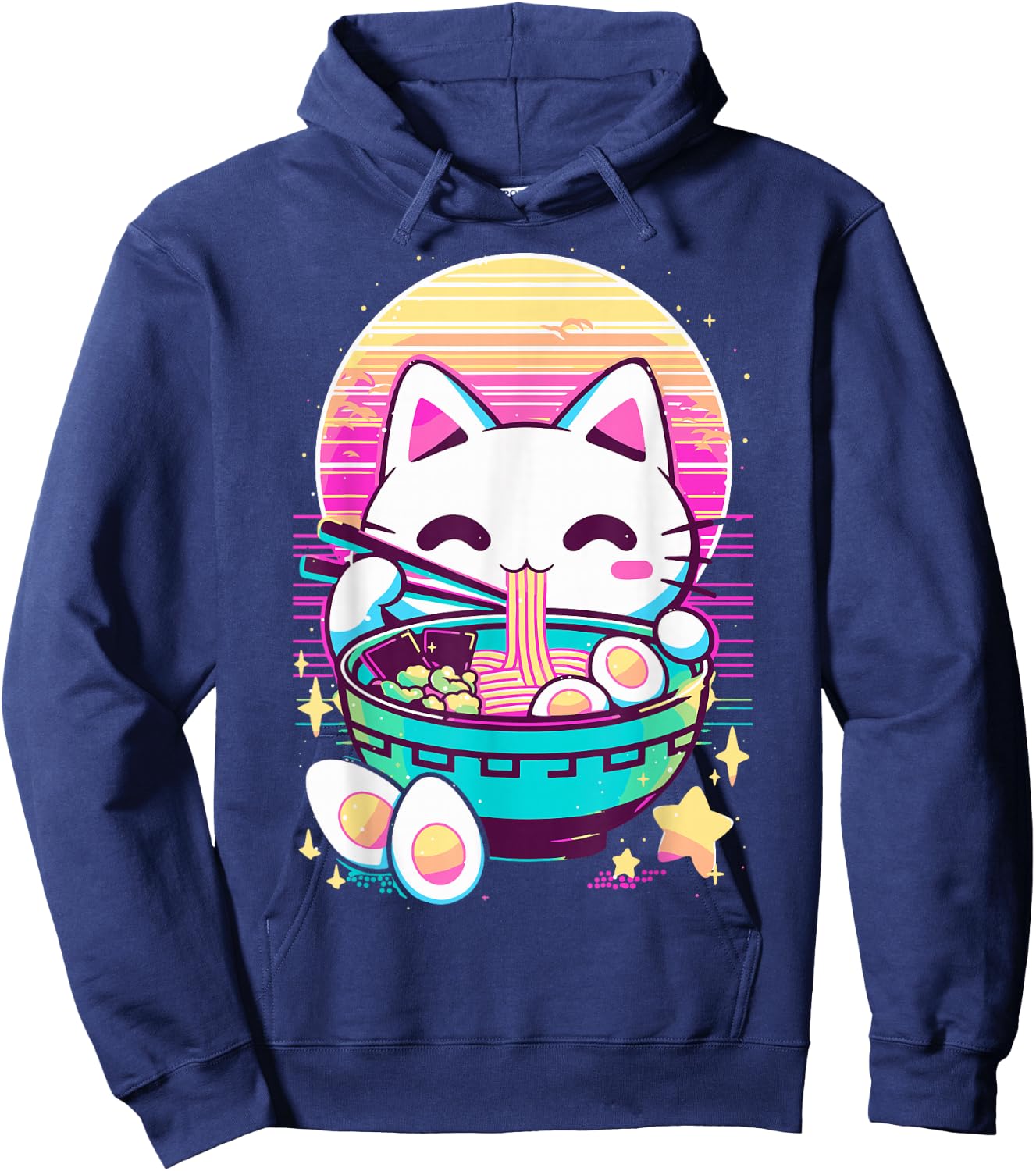Anime Cat Eating Ramen Japanese Ramen Cat Japan Hoodie - Hoodie | Navy