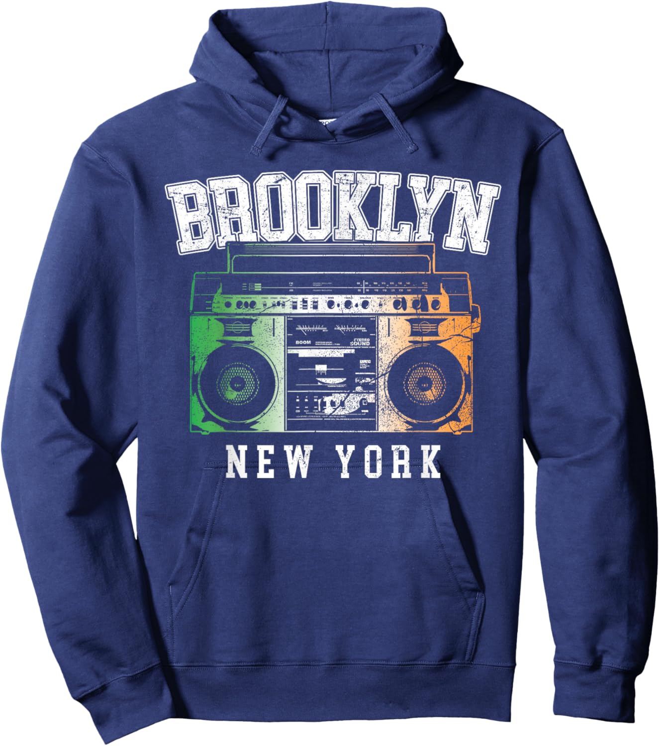 Brooklyn NYC - New York City Irish Flag Boombox Hoodie - Hoodie | Navy