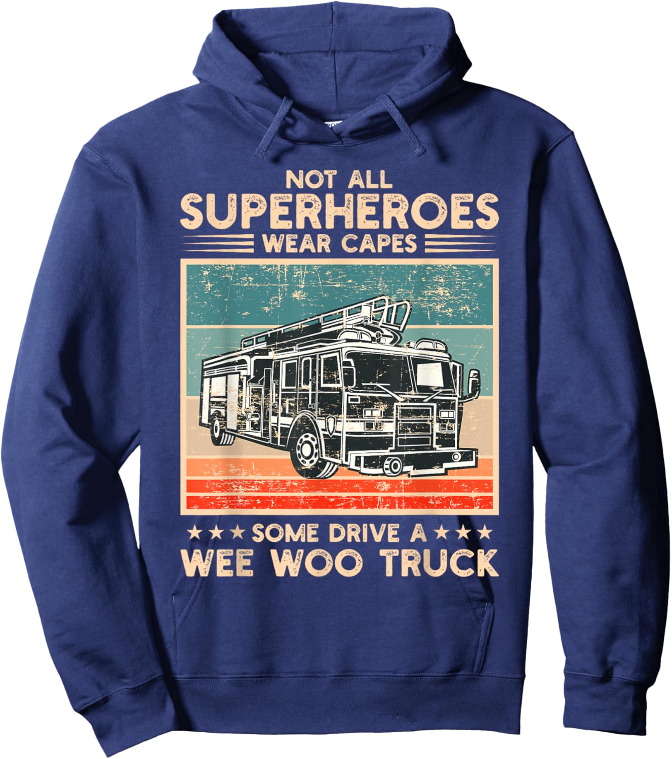 Wee Woo Fire Truck Co. Adult Superhero Humorous Modern Black , Small, Short Sleeve, Classic Fit, Crew Collar, , Cotton 65% Polyester 35% Hoodie - Hoodie | Navy