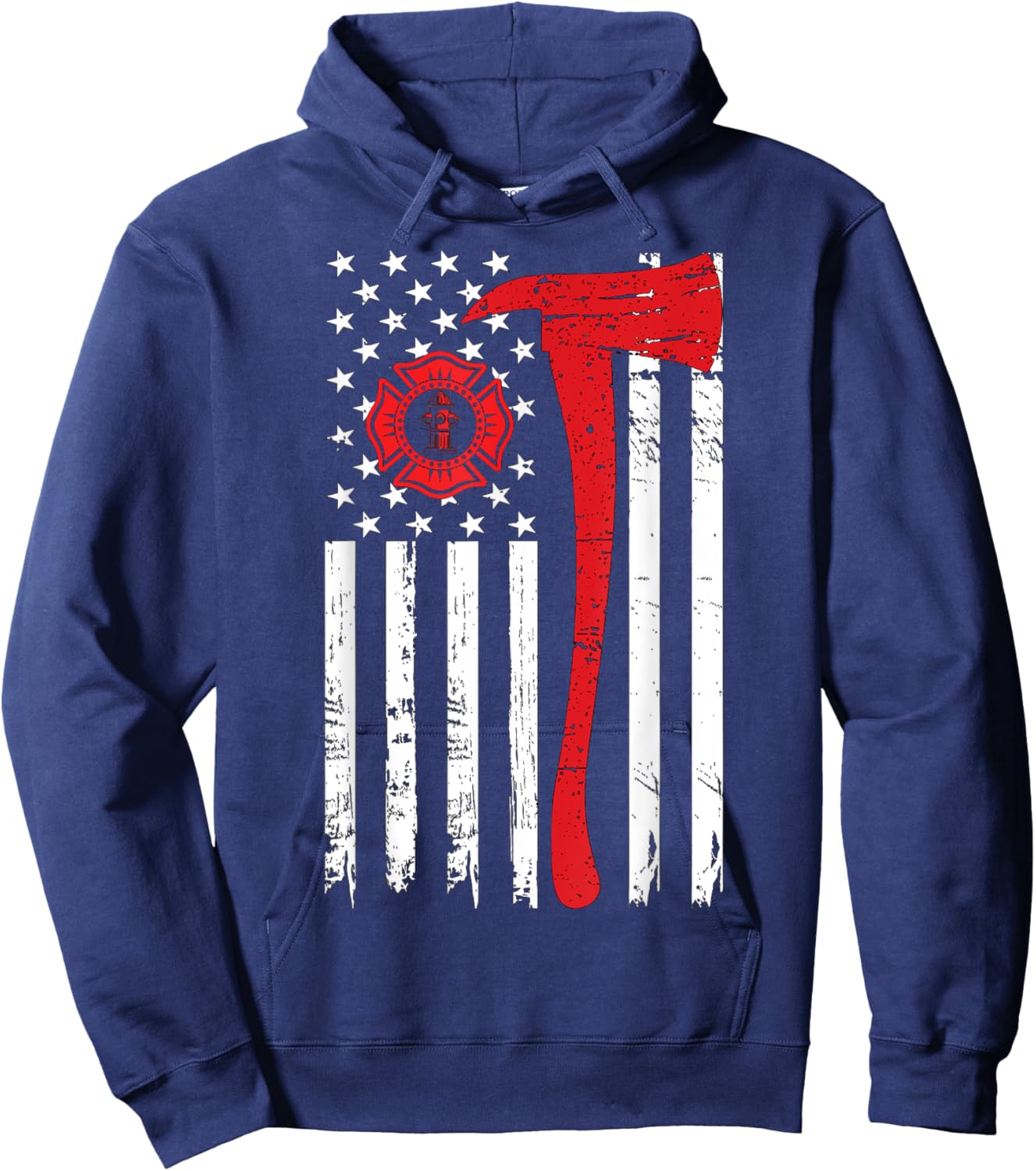 Wildland Firefighter Axe American Flag Fireman Hoodie - Hoodie | Navy