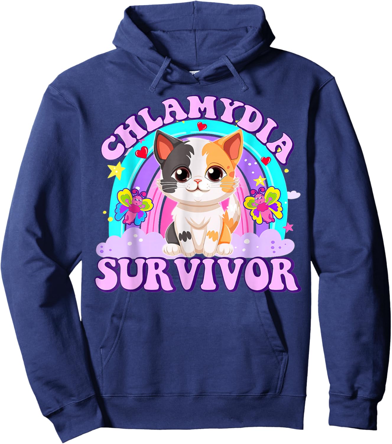 Chlamydia Survivor Cat Rainbow Hoodie - Hoodie | Navy