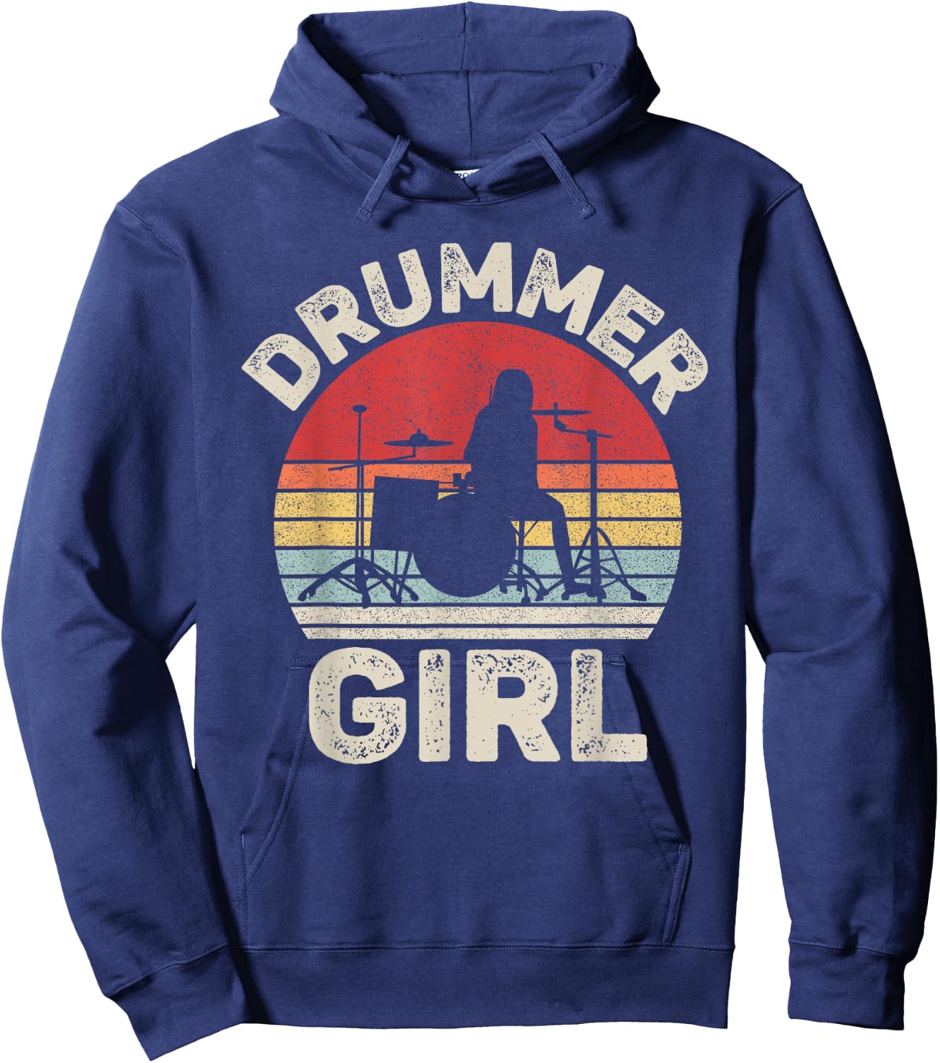 Vintage Retro Drummer Girl Shirt Drummer Gifts Hoodie - Hoodie | Navy