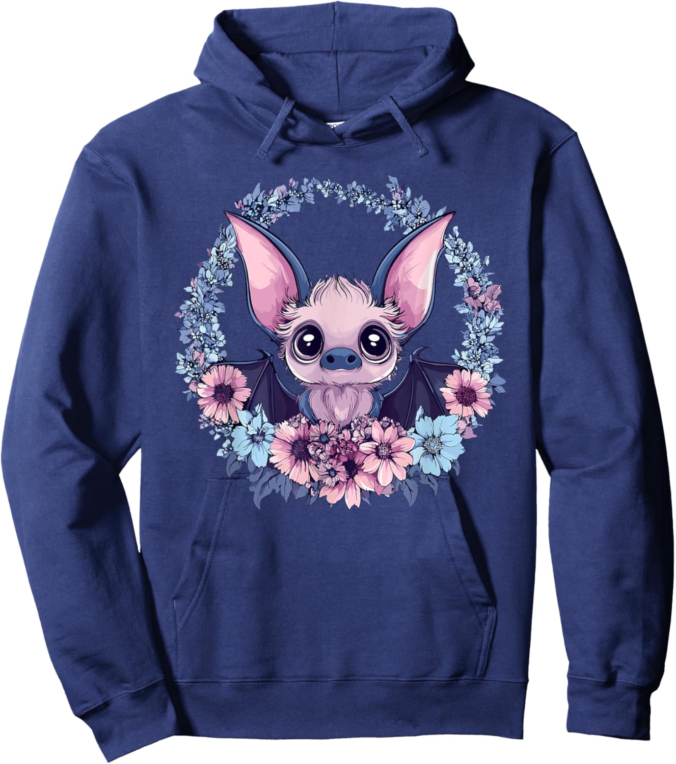 Adorable Bat Surrounded By Beautiful Flowers Hoodie - Hoodie | Navy