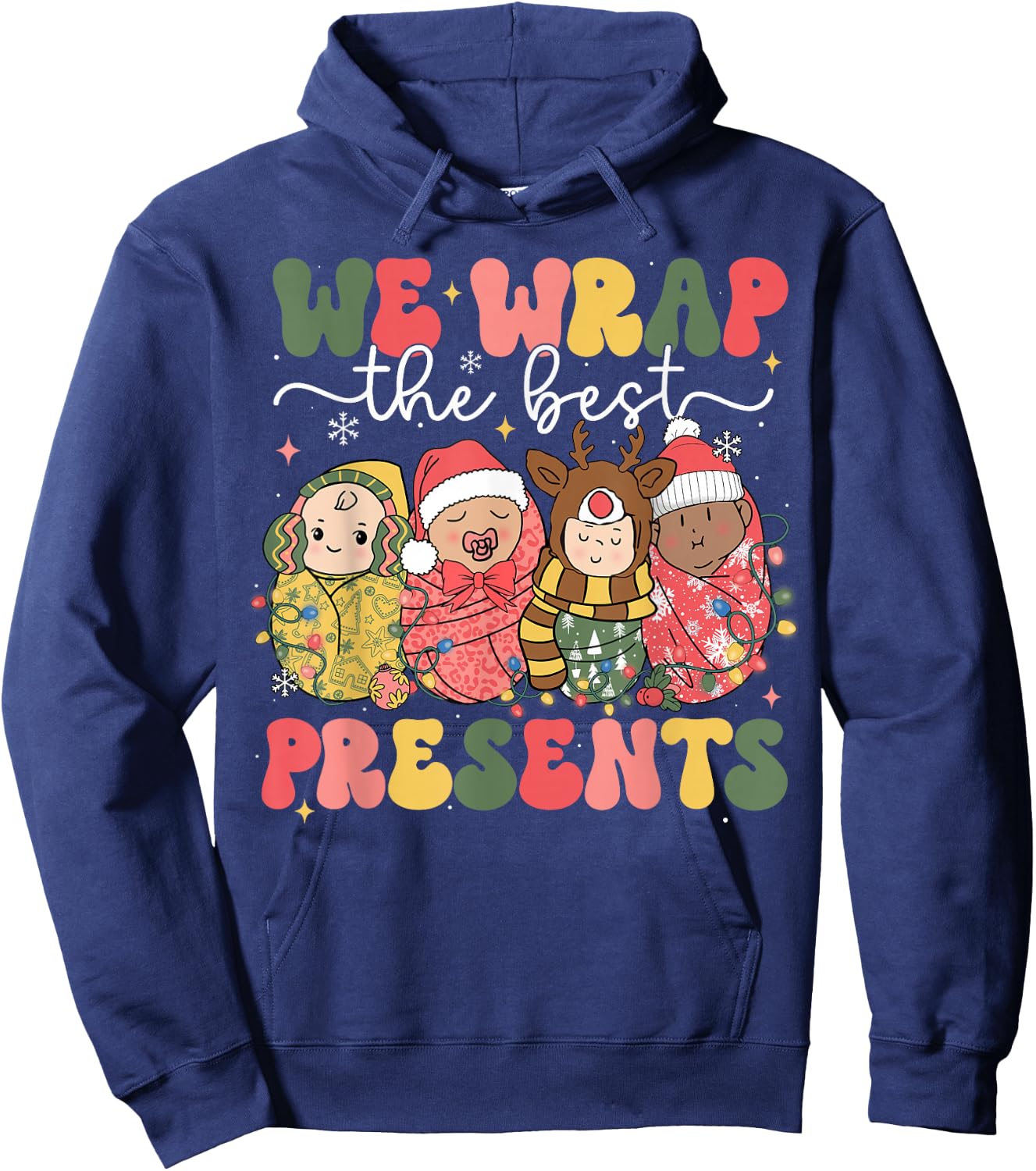 Christmas Labor & Delivery Nurse Lat - Adults, Black, Small, Short Sleeve, Cotton Blend, , Themed Novelty, Holiday, L&D Nurse, Christmas Lovers, Labor & Delivery Staff Hoodie - Hoodie | Navy