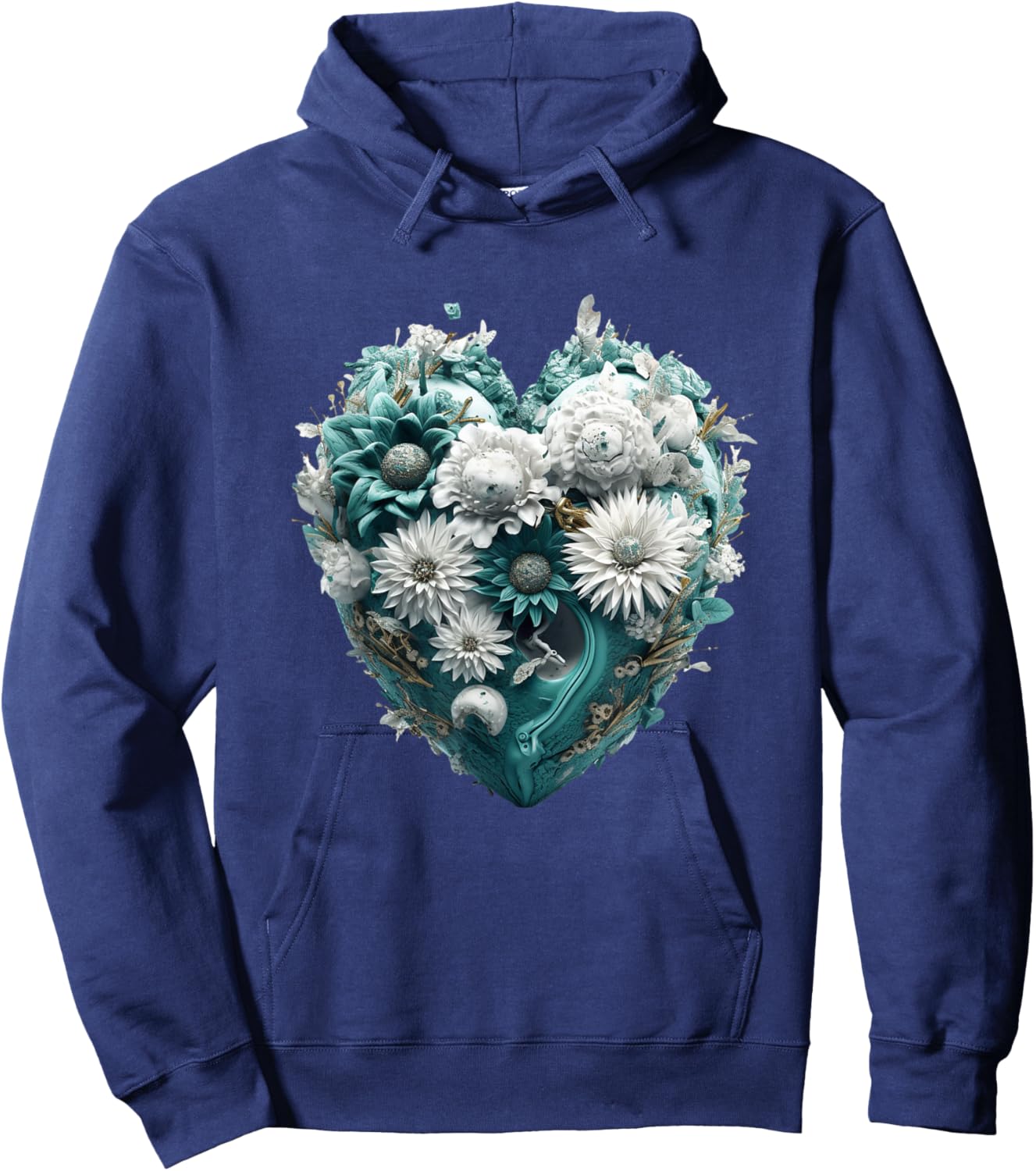 Cute Teal Heart Graphic Made of Flowers Girls Hoodie - Hoodie | Navy