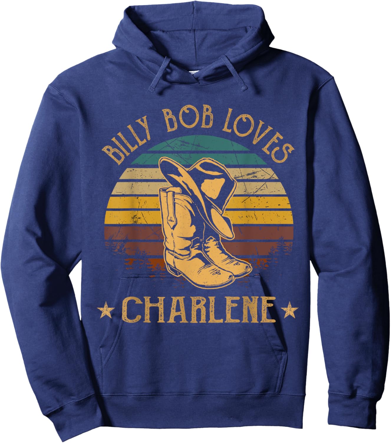 Billy Bob Loves Charlene Cowboy Boots And Hats Hoodie - Hoodie | Navy