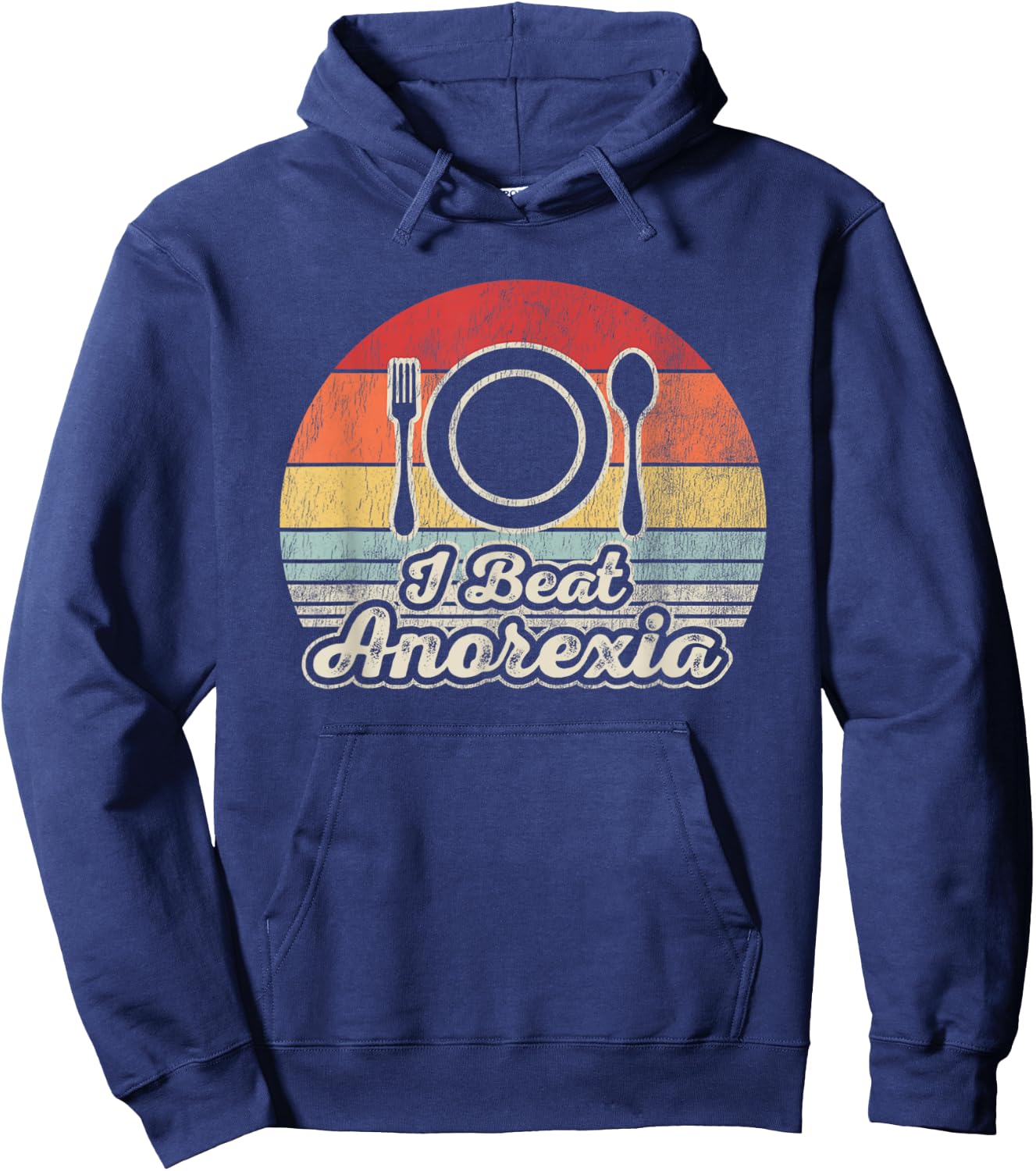 I Beat Anorexia Retro Humor Fork Spoon Hoodie - Hoodie | Navy