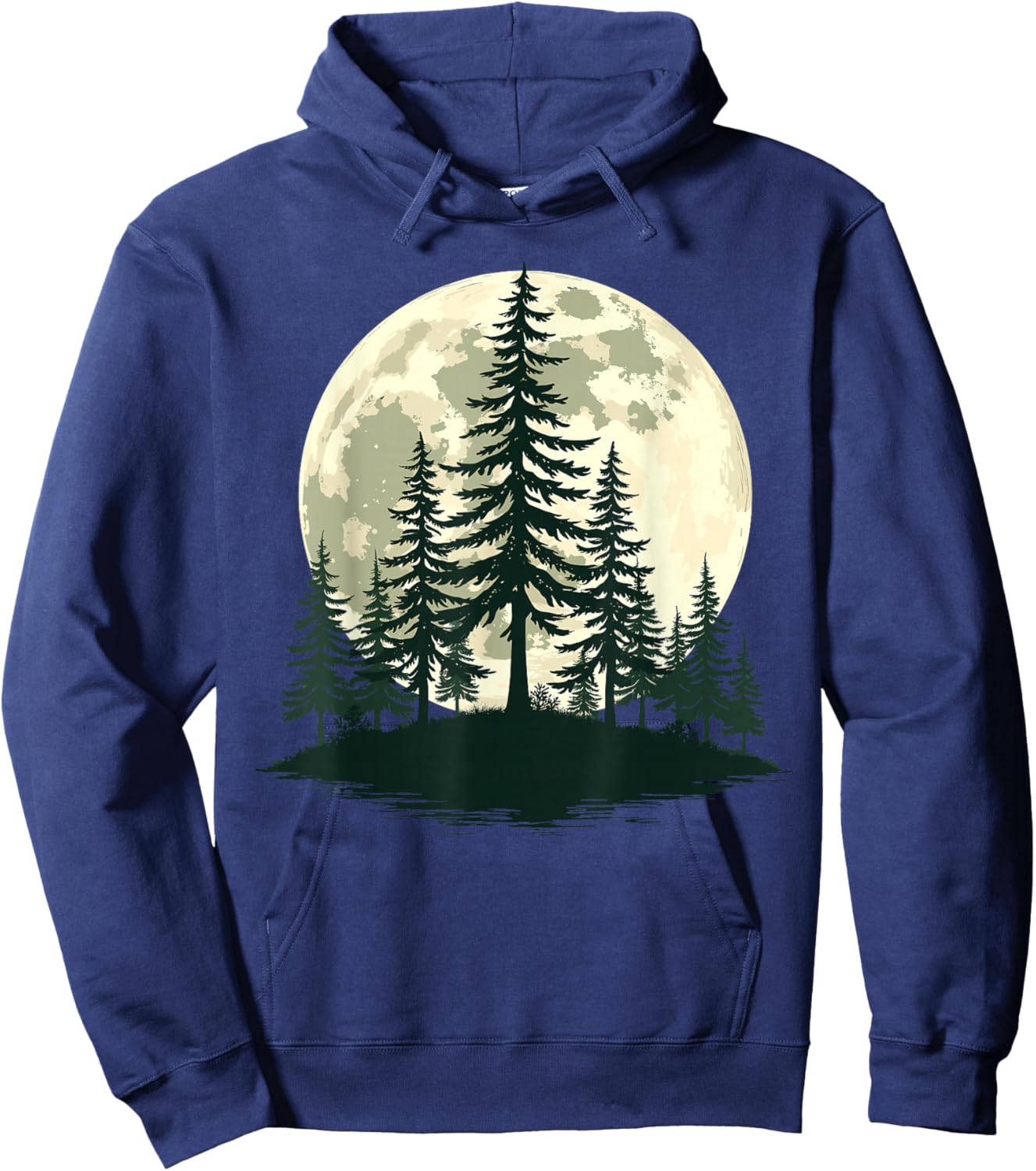 Retro Full Moon Nature Forest Trees Outdoor Hoodie - Hoodie | Navy
