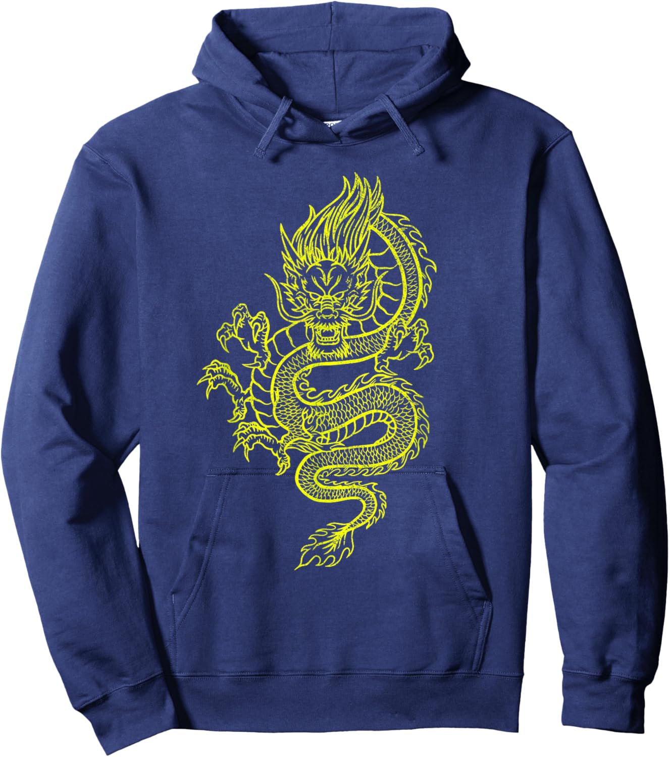Large Yellow Dragon Graphic Design Hoodie - Hoodie | Navy