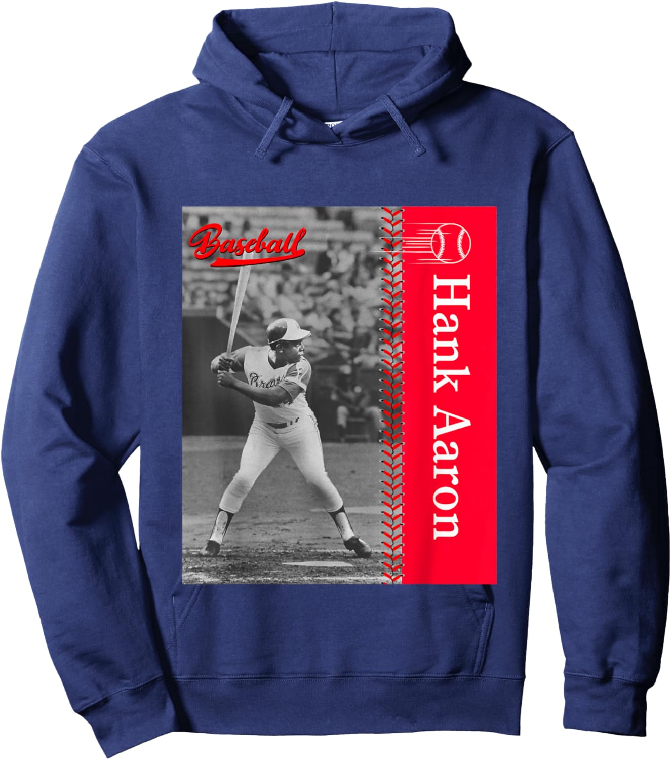 Hank Aaron_Baseball_001 , Small, Black Hoodie - Hoodie | Navy